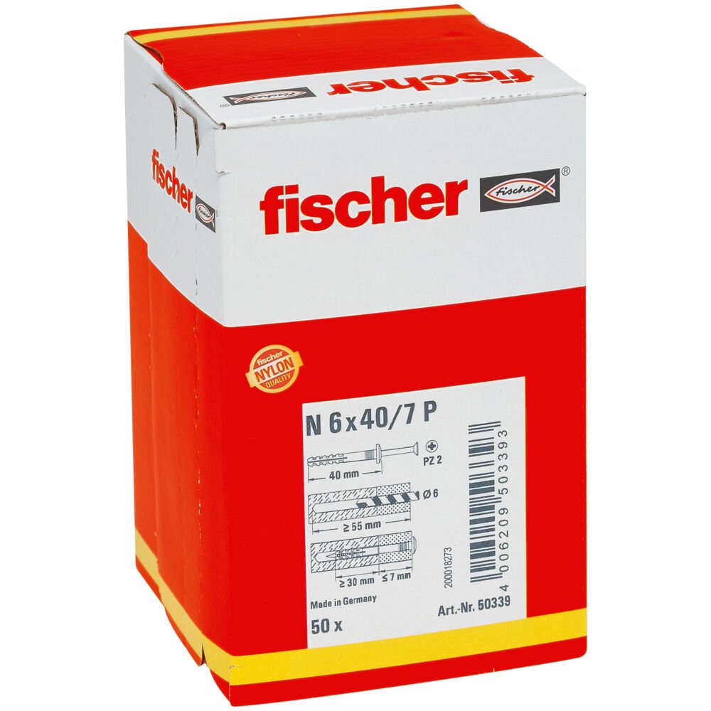 EAN 4006209503393 - Fischer 50339 tornillo de anclaje y taco 50 pieza(s) Juego de enchufes de pared y tornillos 40 mm imagen 2