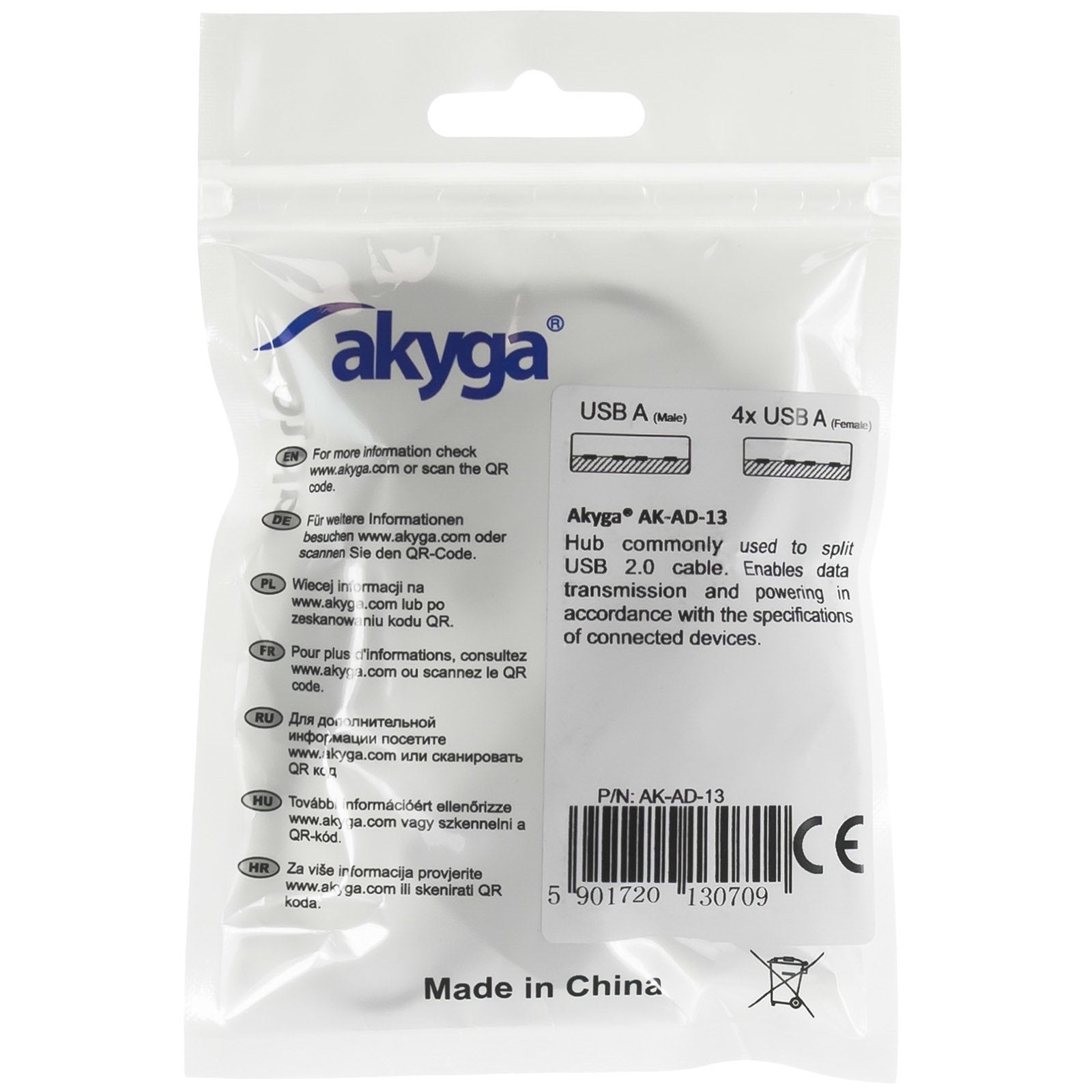 Akyga Hub Usb 2.0 Akyga Ak-Ad-13 4 Puertos Negro 15cm