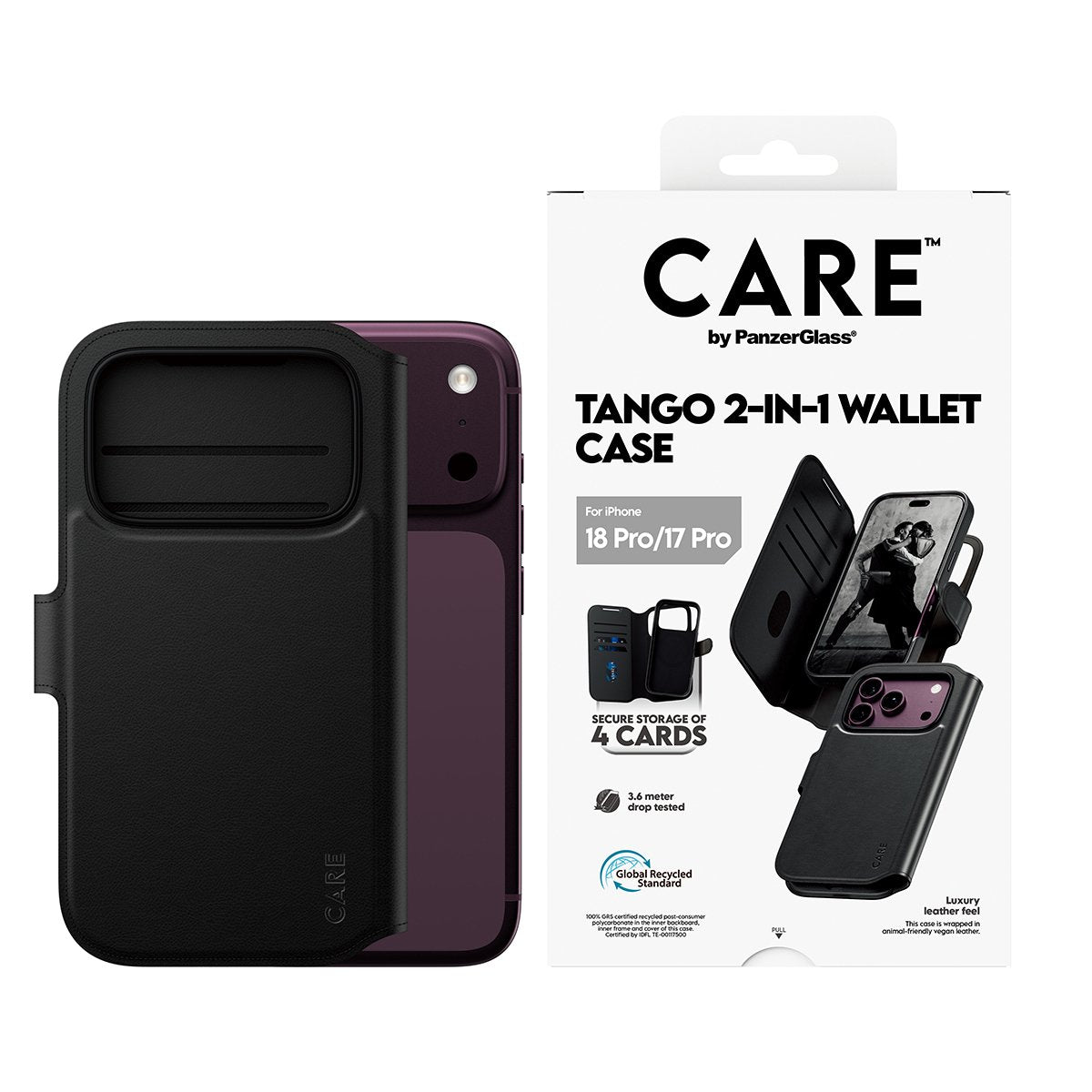 Panzerglass Care By ® Tango 2-In-1 Wallet Case Negro M. Magsafe Iphone 2026 Pro 17 Pro, Cover, Apple - Iphone 2026 Pro, Apple - Iphone 17 Pro, Transparente