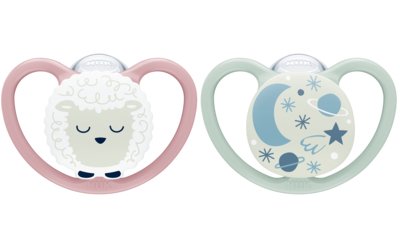 Nuk Space Night Silikon-Schnuller 0-6m, 2 M, Azul Mint