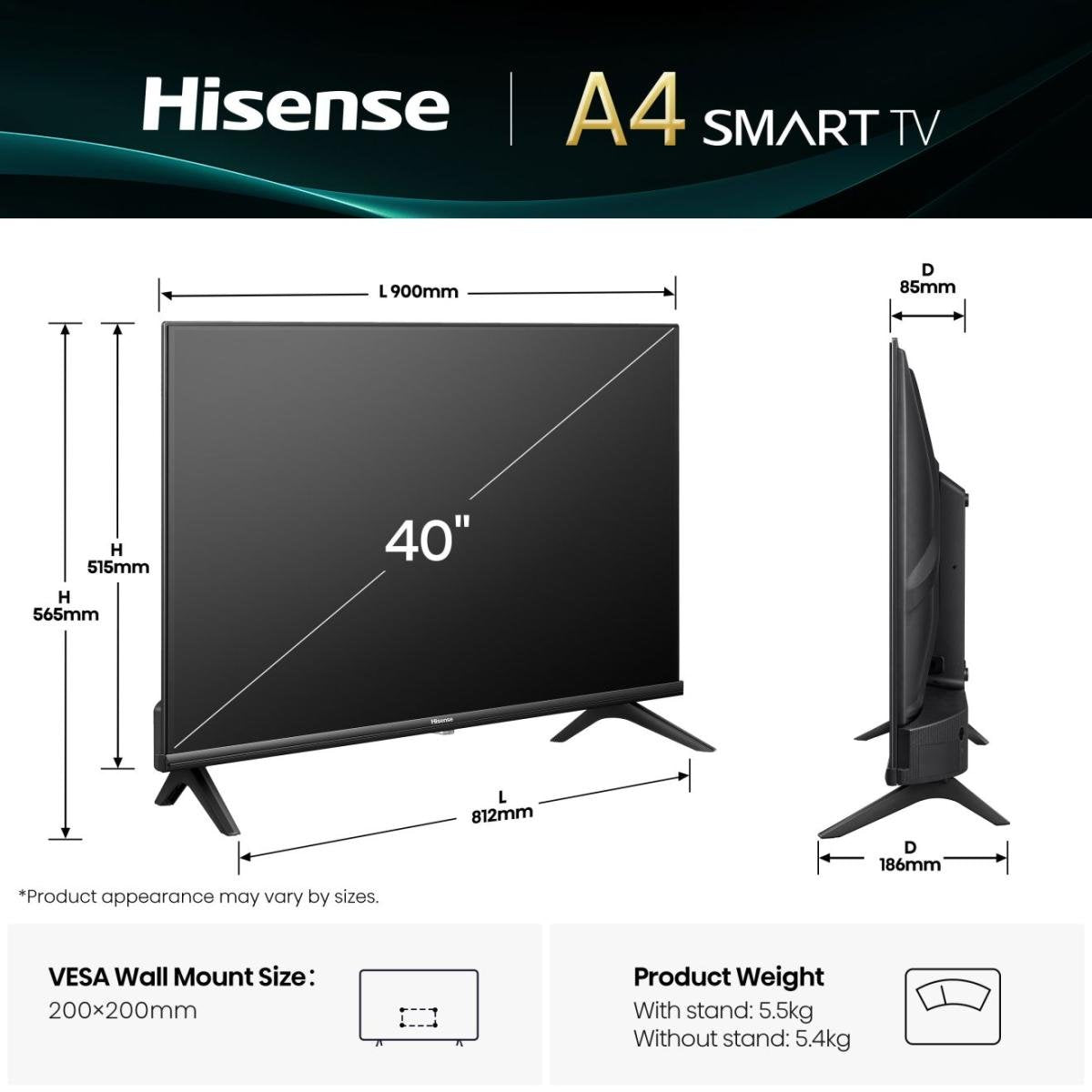 EAN 6942351418032 - Hisense 40A4Q 101,6 cm (40") Full HD Smart TV Wifi Negro 200 cd / m² imagen 2