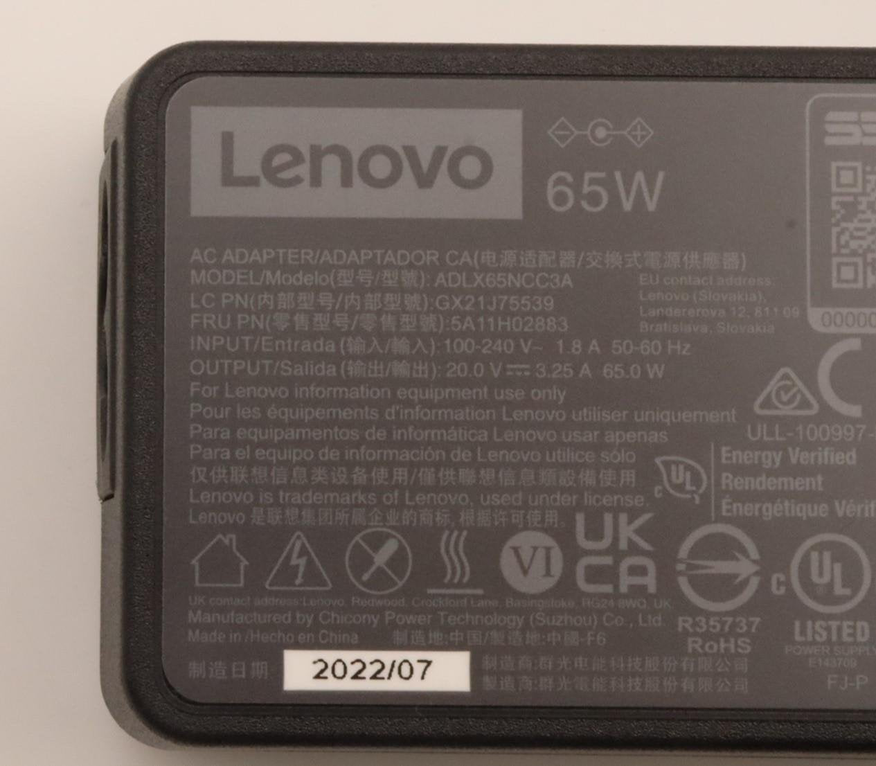 Lenovo 5a11h02883 Adaptador E Inversor De Corriente Interior 65 W Negro