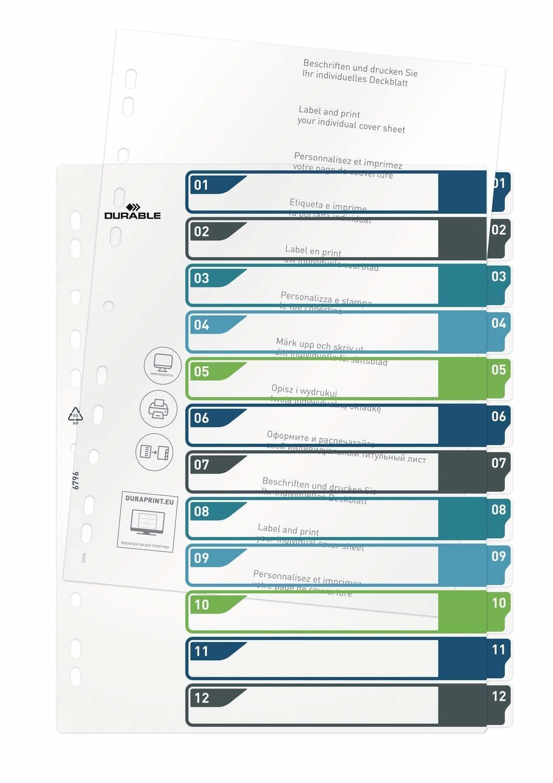 EAN 4005546735122 - Durable 679627 lengüeta de índice Separador en blanco con pestaña Polipropileno (PP) Multicolor imagen 3