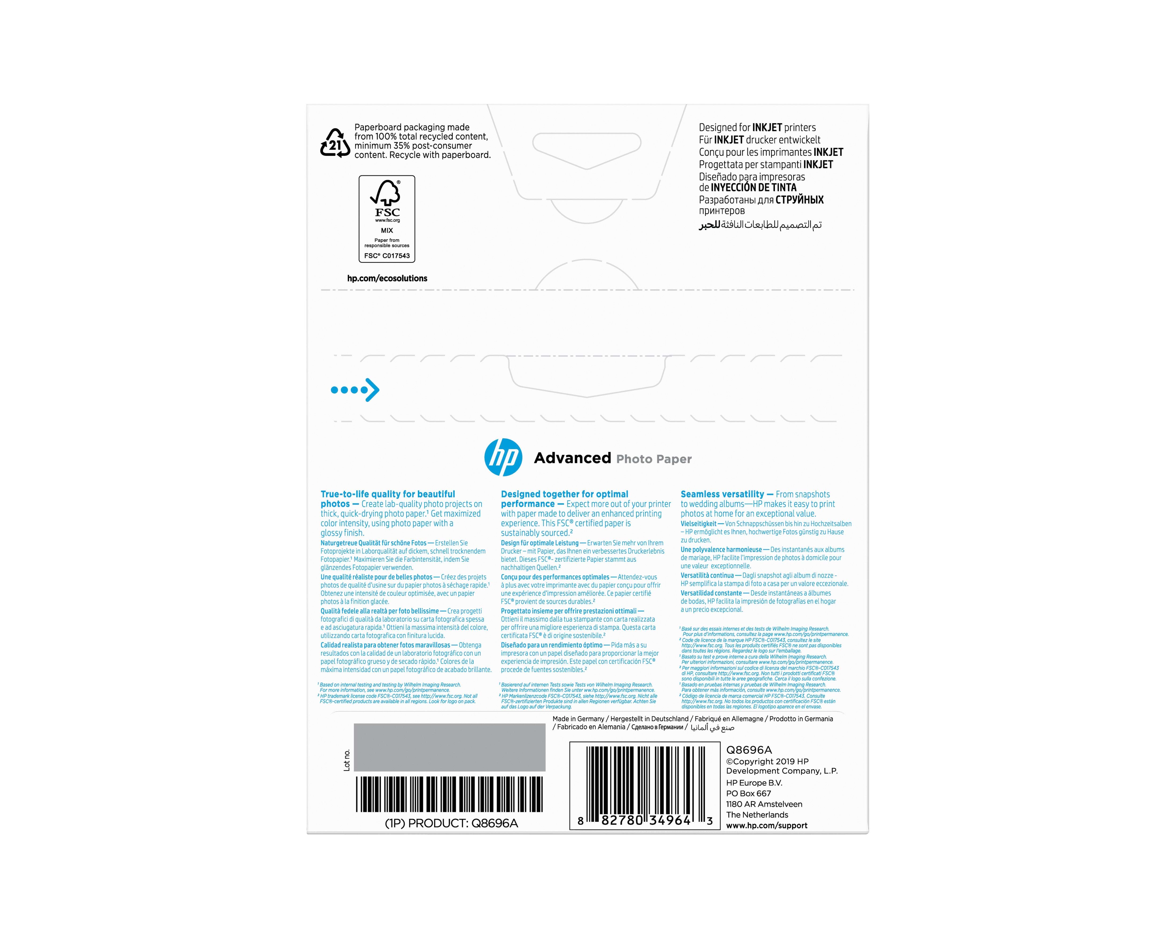 EAN 0882780349643 - HP Advanced Glossy Photo Paper-25 sht/13 x 18 cm borderless Brillo imagen 3