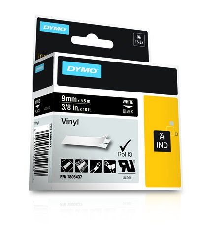 Dymo Rhino Band Vinyl 9mmx5.5m Blanco ->Negro