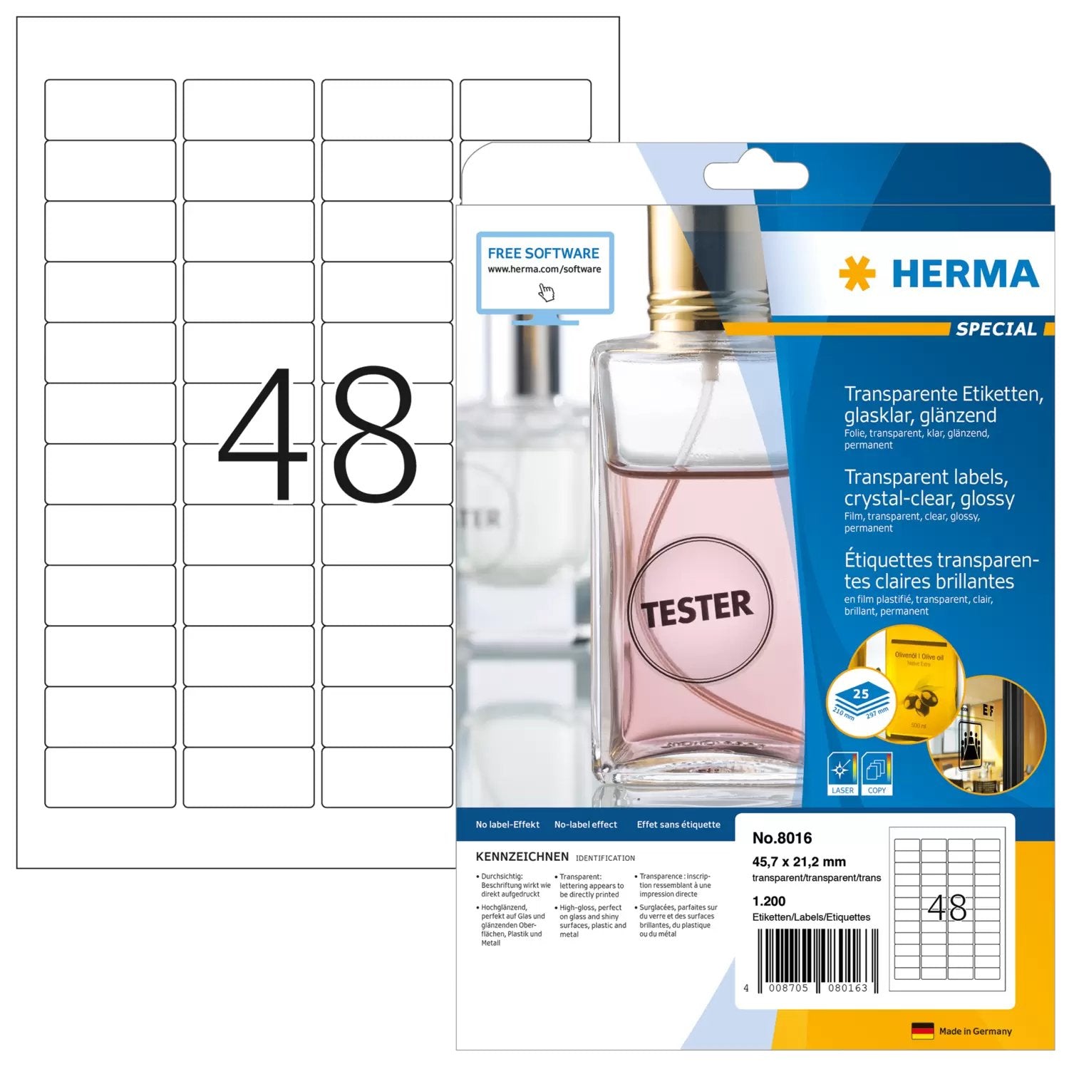 EAN 4008705080163 - HERMA 8016 etiqueta de impresora Transparente Etiqueta para impresora autoadhesiva imagen 1