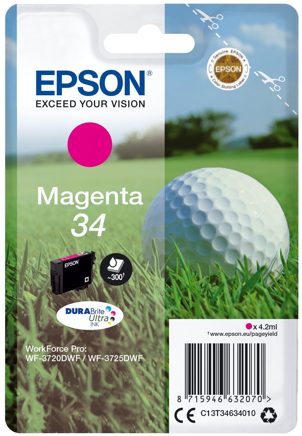 Tinta Original Epson 34 Magenta Para Epson Wf-3720dwf, Wf-3725dwf
