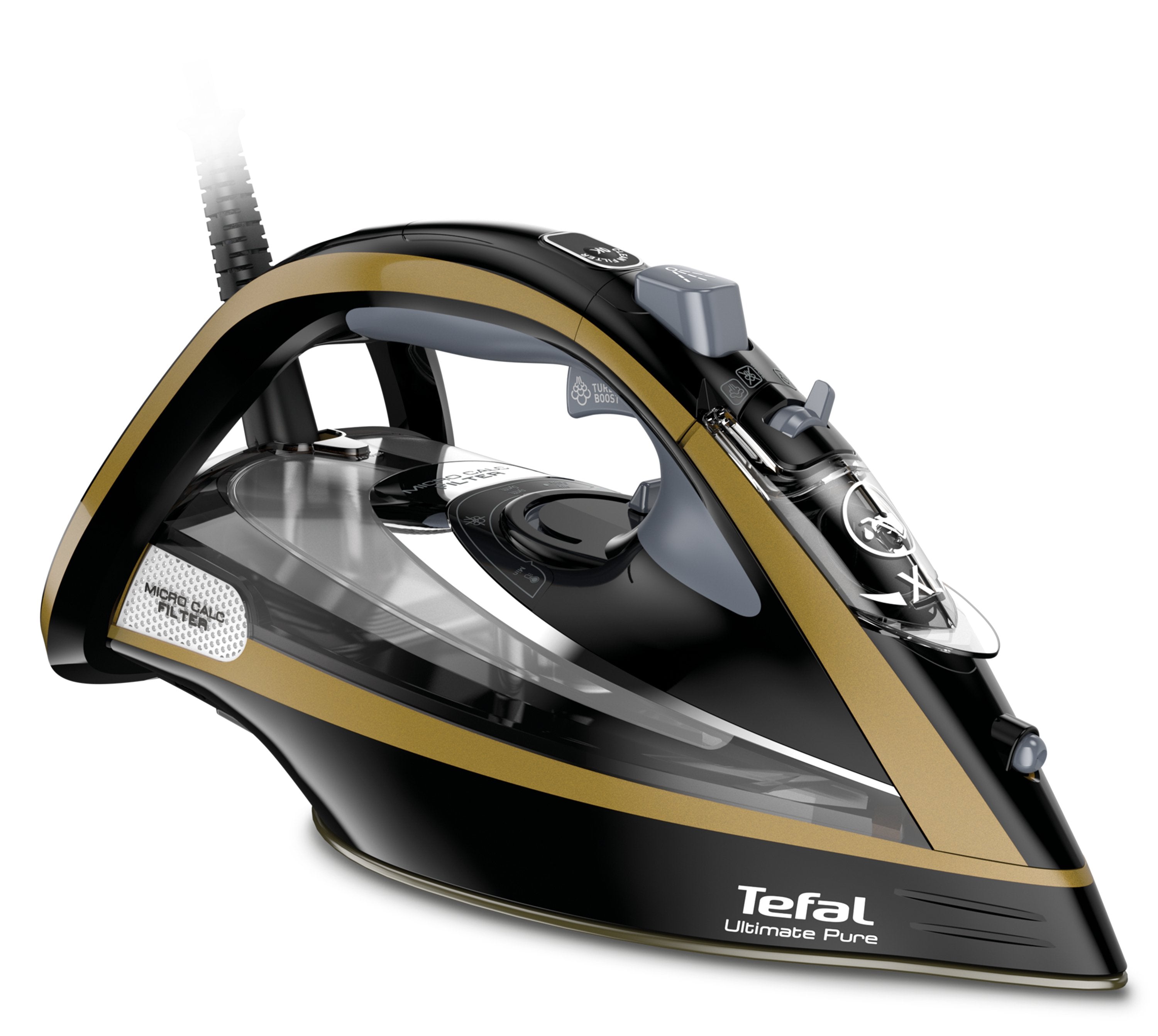 Plancha Tefal Ultimate Pure Fv9847e0 Vapor-Seco Suela De Durilium Airglide 3200 W Negro, Oro