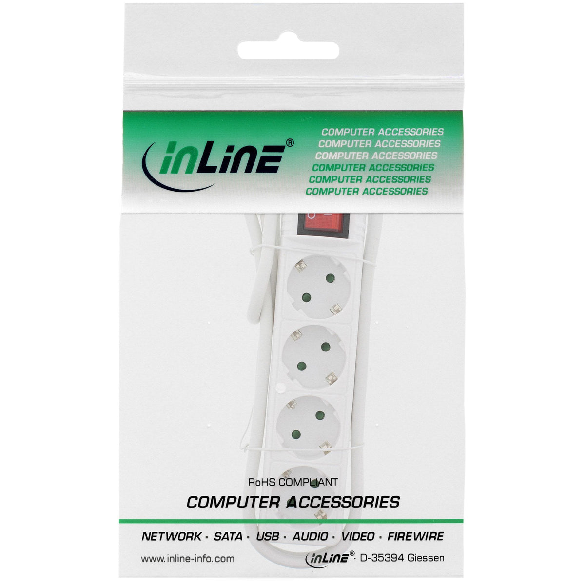 Regleta Inline Tipo F 4 Puertos Con Interruptor + Seguro Para Niños Blanco 3m