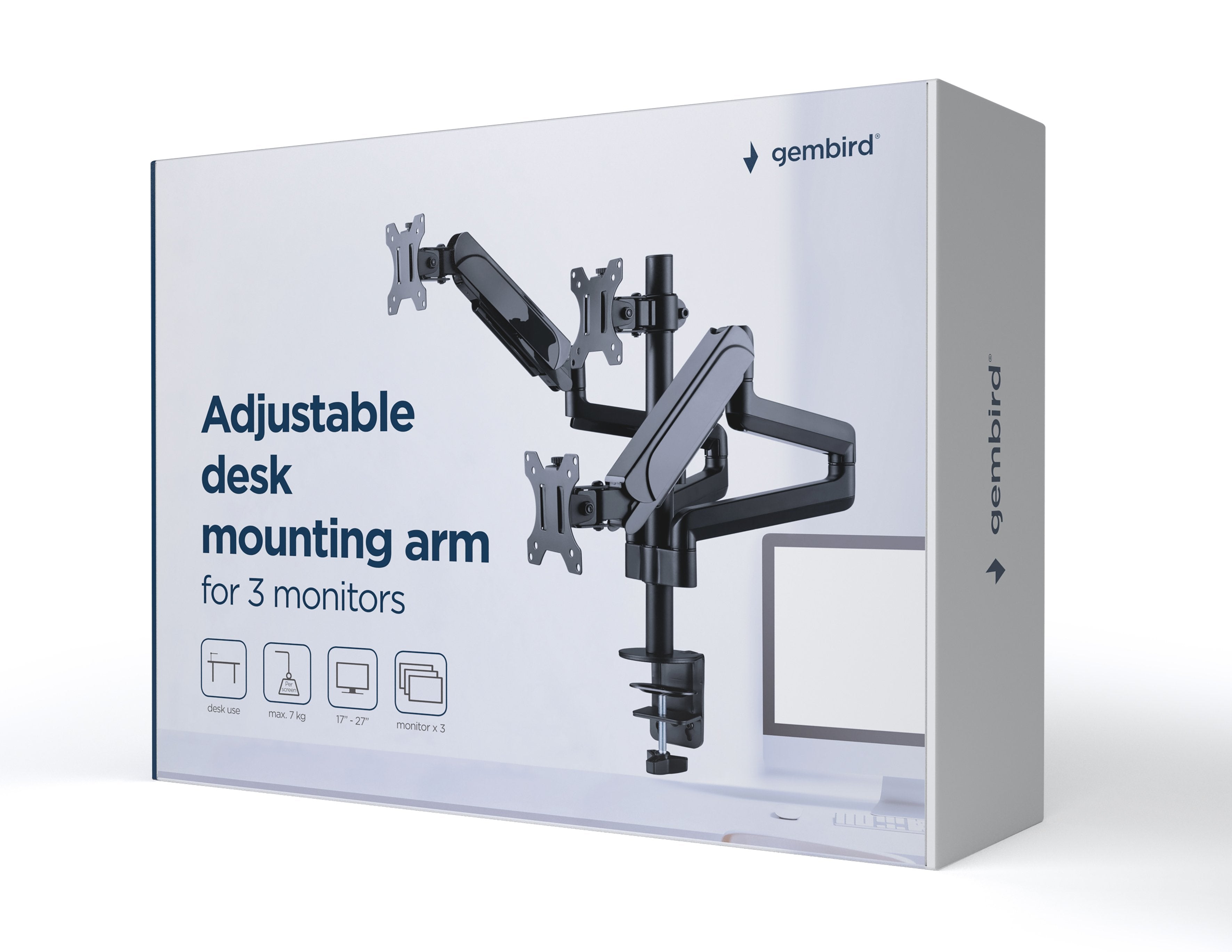 Gembird Desk Mounted Adjustable Mounting Arm For 3 Monitors - Full-Motion
