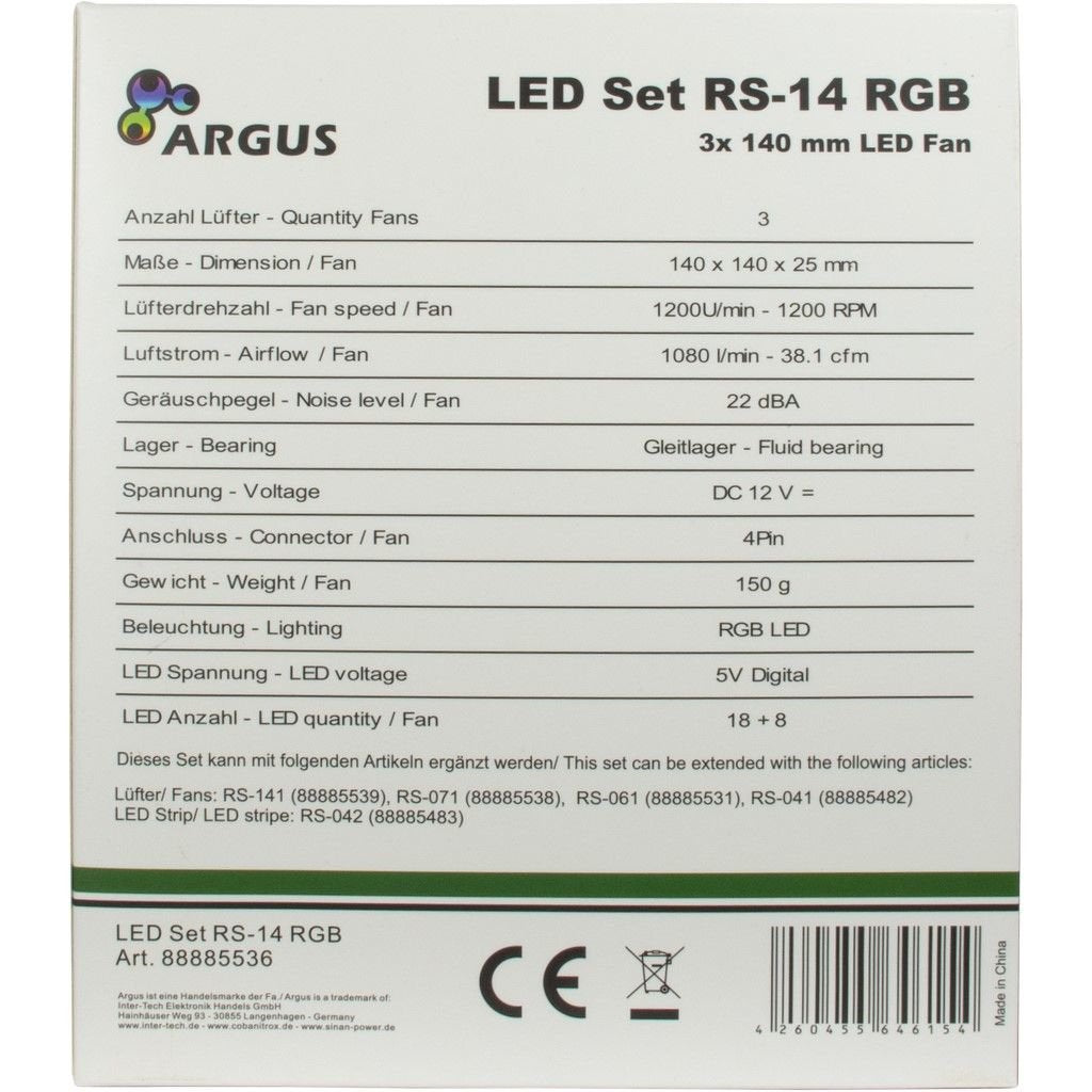 EAN 4260455646154 - Inter-Tech Argus RGB-Fan Set RS-14 Carcasa del ordenador Ventilador 14 cm Negro imagen 8