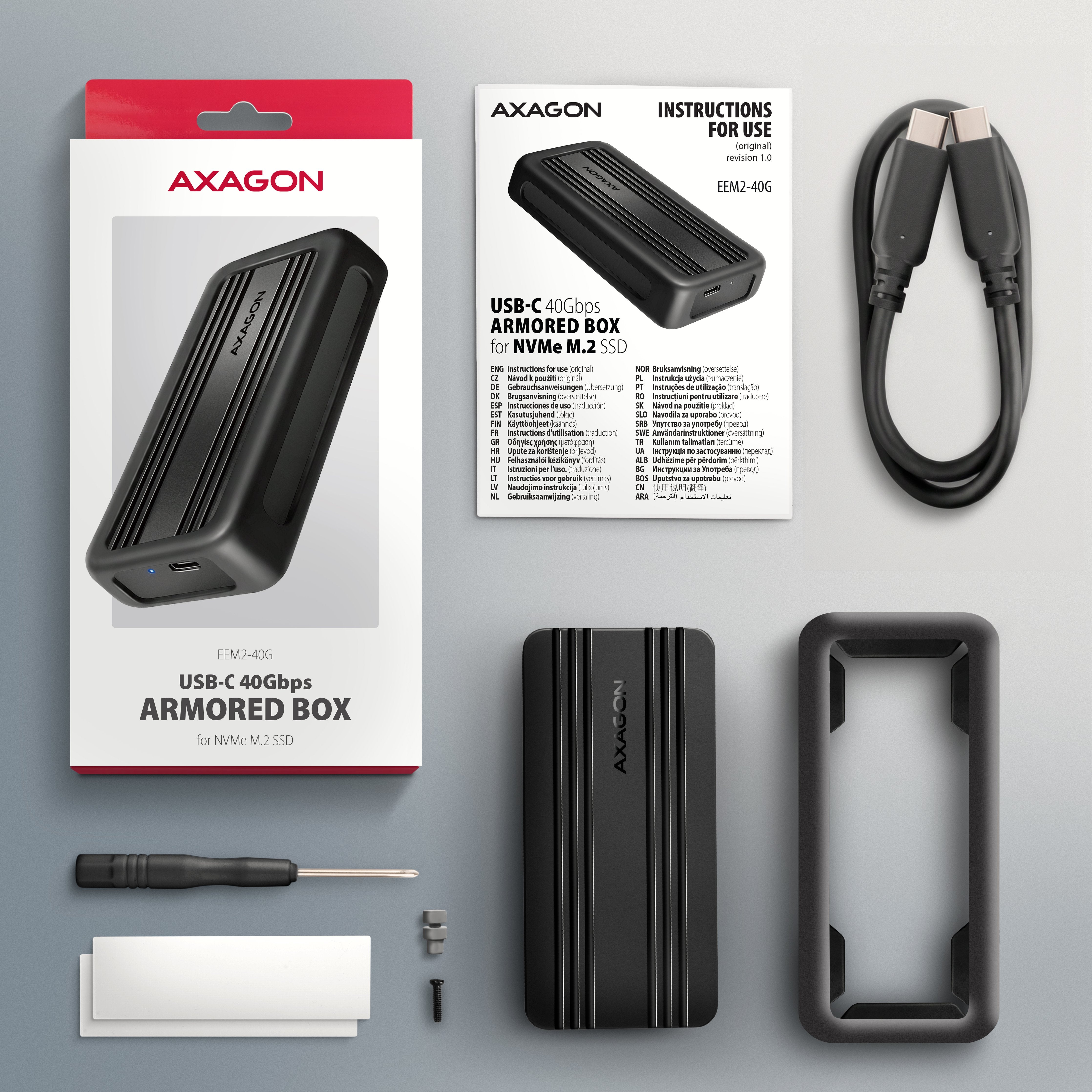 Axagon Eem2-40g Usb-C 40gbps External Enclosure For M.2 Nvme Ssd