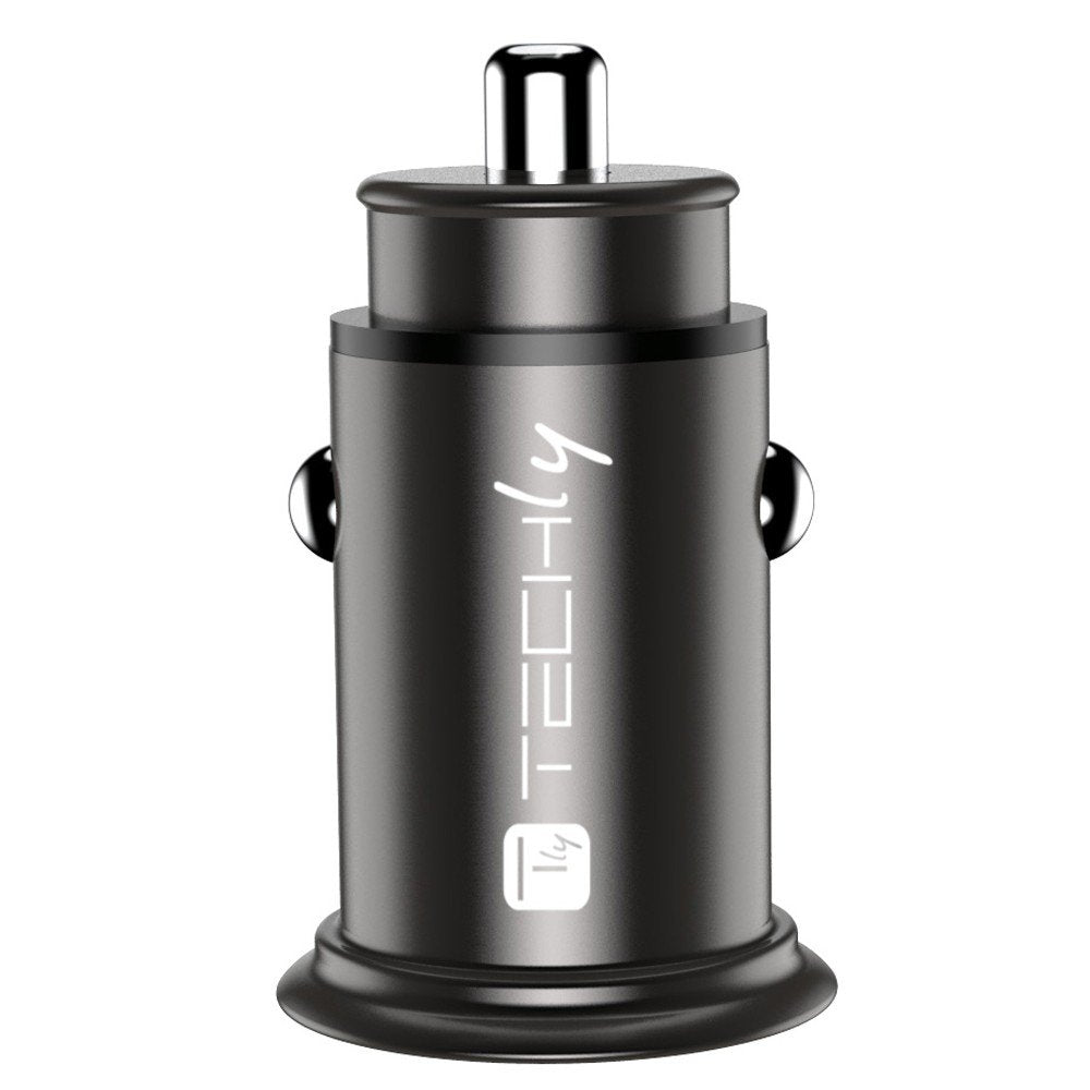 Techly Mini Car Charger Usb-A And Usb-C Fast Charge 3.0 38w Negro Metal