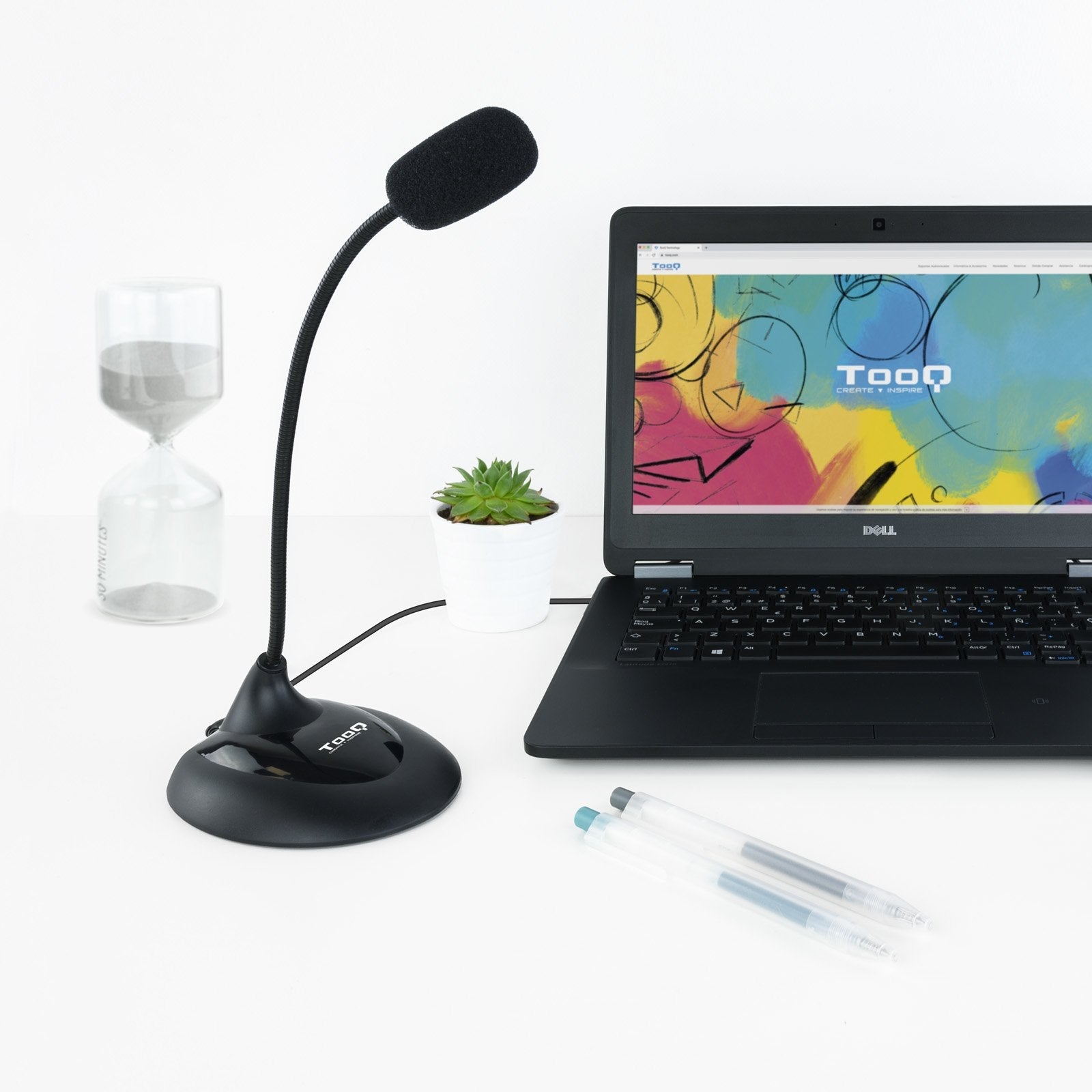 Tooq Microfono De Escritorio Flexible Omnidireccional - Interruptor On/Off - Cable De 2m - Jack 3.5mm - Negro