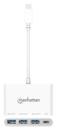 Manhattan 3-Port Usb 3.0 Typ-C Hub Con Pd Port 3x Usb-A Blanco