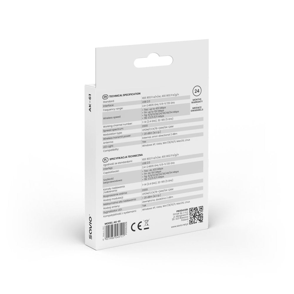 Savio Ak-61 Adapter Wifi Usb 2.4ghz 5ghz