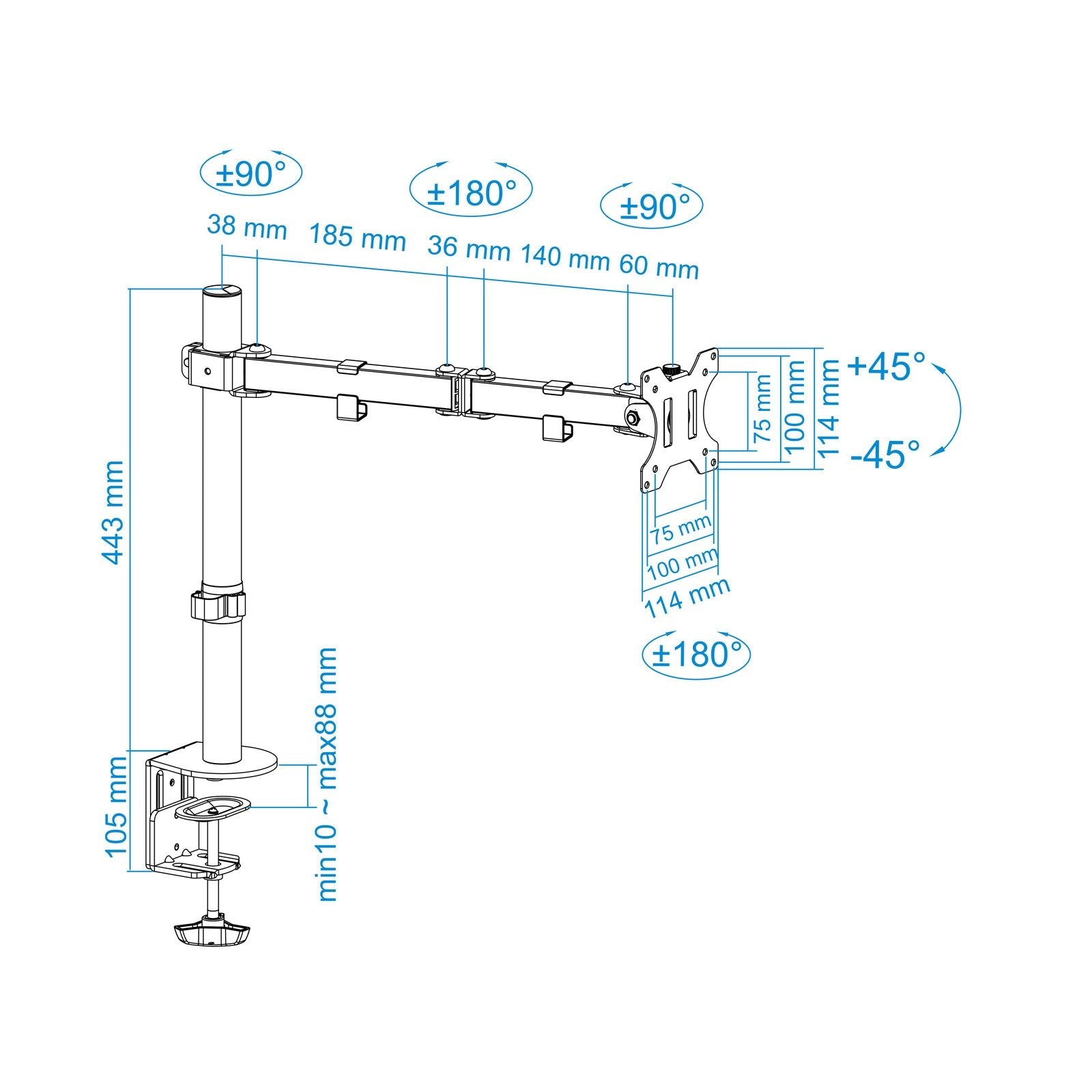 Tooq Soporte De Mesa Con Brazo Articulado Para Monitor De 13"-32" - Giratorio E Inclinable - Gestion De Cables - Peso