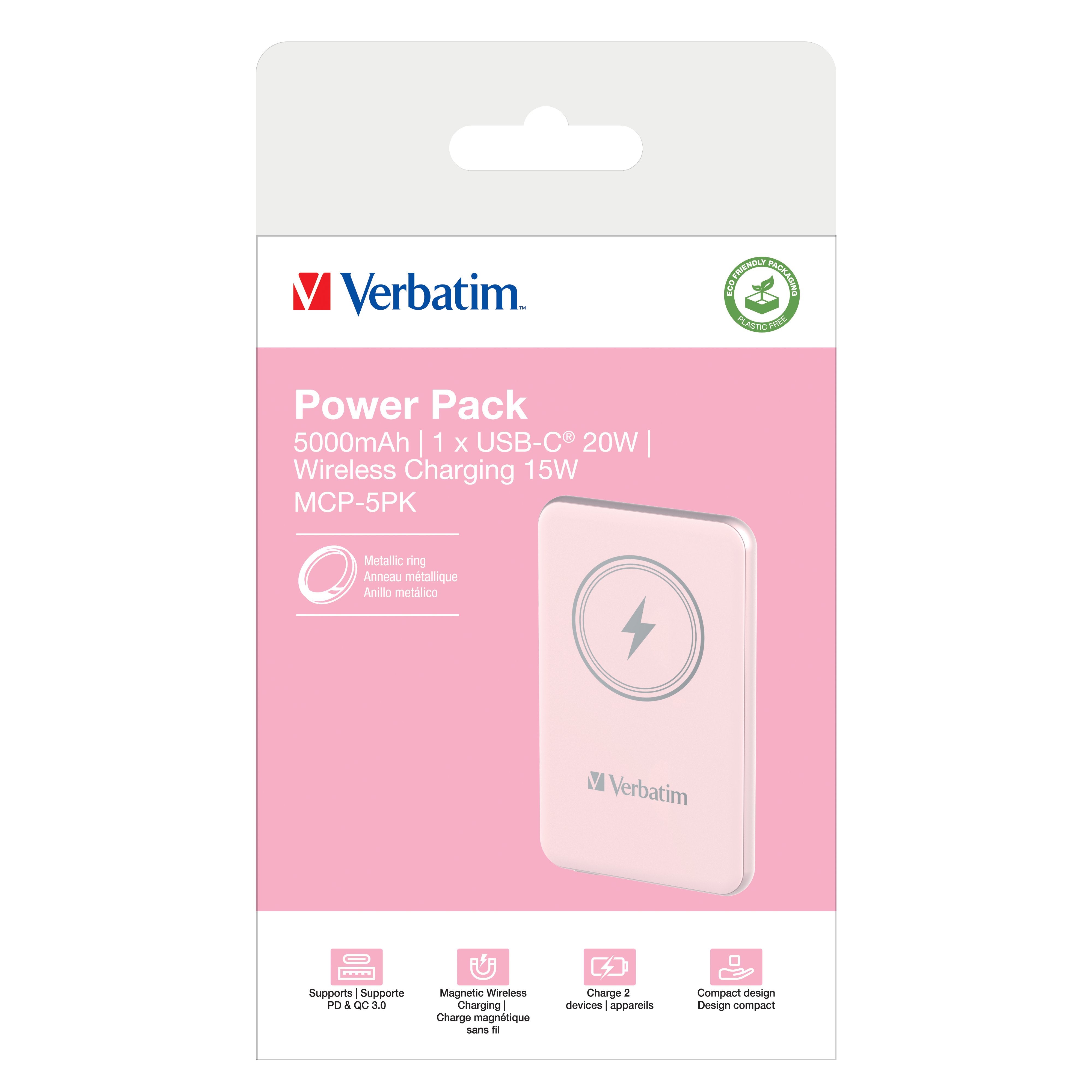 EAN 0023942322436 - Verbatim Charge 'n' Go Polímero de litio 5000 mAh Cargador inalámbrico Rosa imagen 4