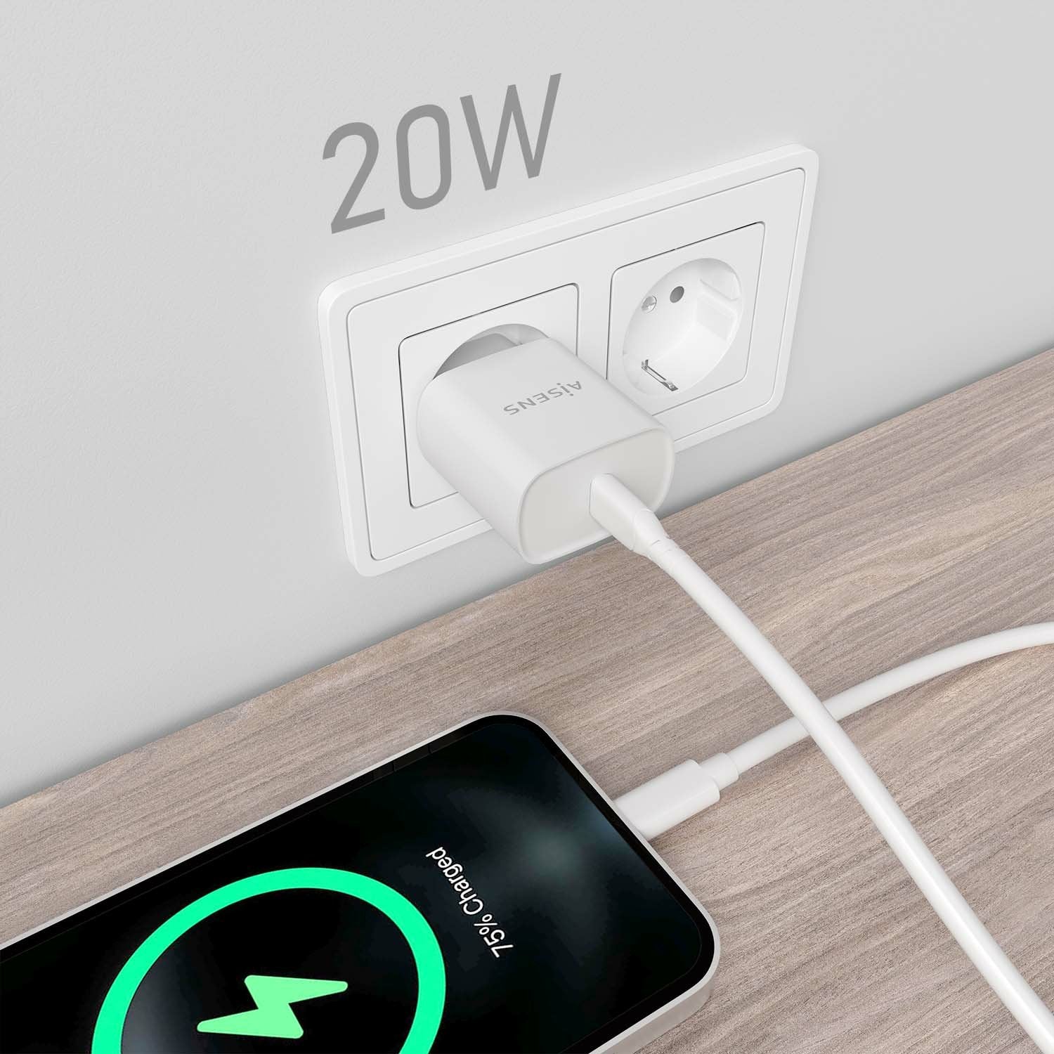 Aisens Cargador Usb-C Pd3.0 1 Puerto 1xusb-C 20w - Blanco