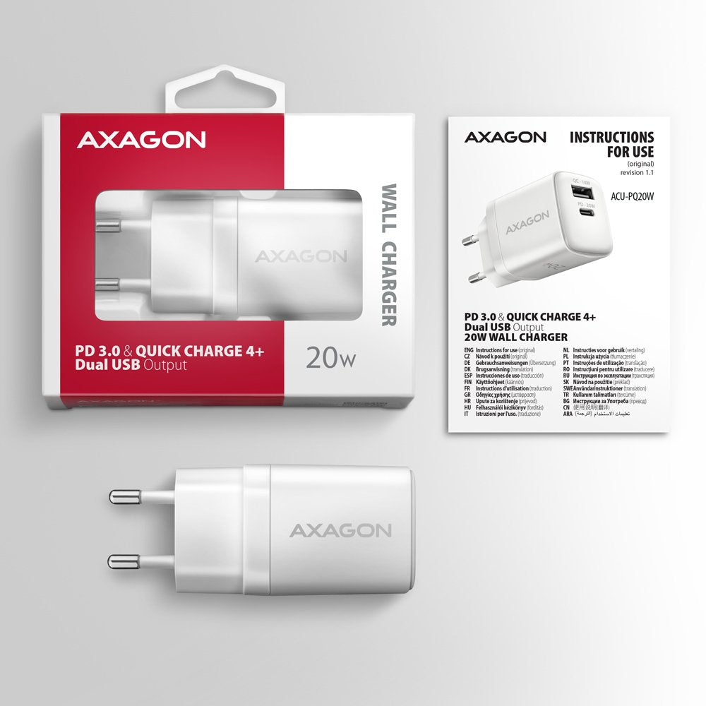 Cargador Axagon Acu-Pq20w De Dispositivo Móvil Universal Blanco Corriente Alterna Carga Rápida Interior