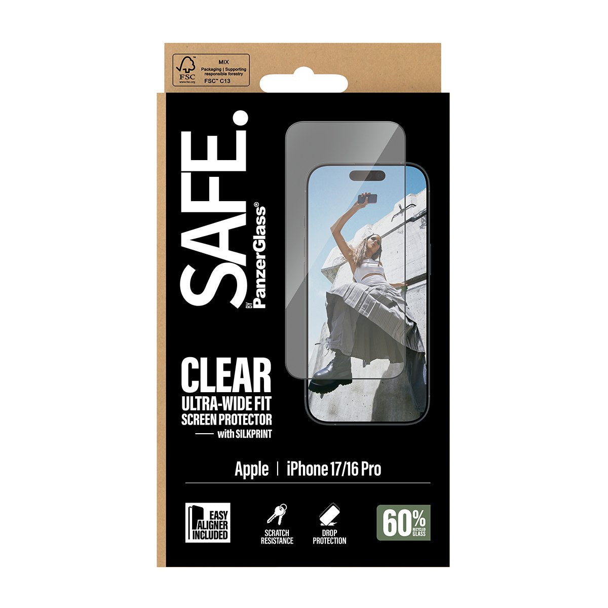 Panzerglass Safe. Screen Protector W. Negro Frame Iphone 17/ Iphone 16 Pro