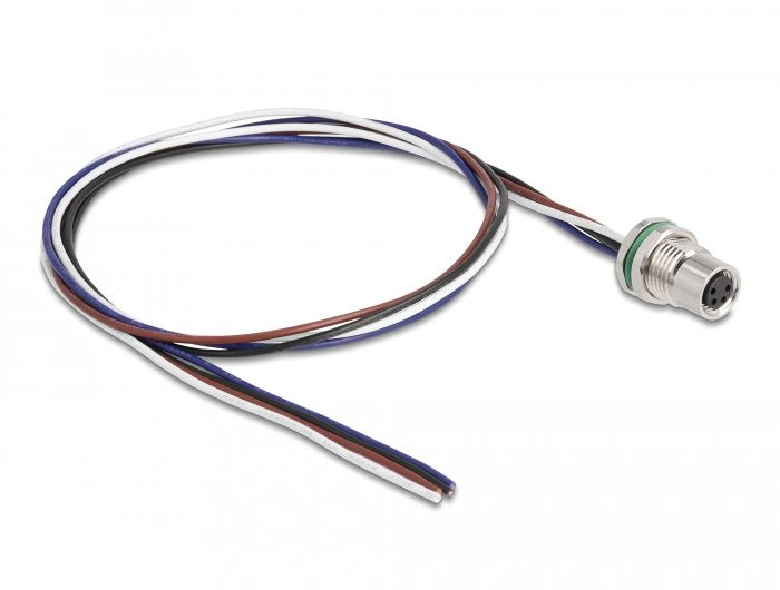 Delock M8 Einbaucable A-Kodiert 4 Pin Buchse Für Panel Mit Offenen Cablen Front Montage 0,5 M