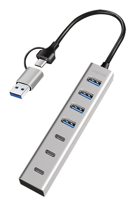 Hub Usb 3.0, 7 Puertos 4xusb-A + 3xusb-C, Cable Usb-A/Usb-C 3.0 2 En 1, 5 Gbps