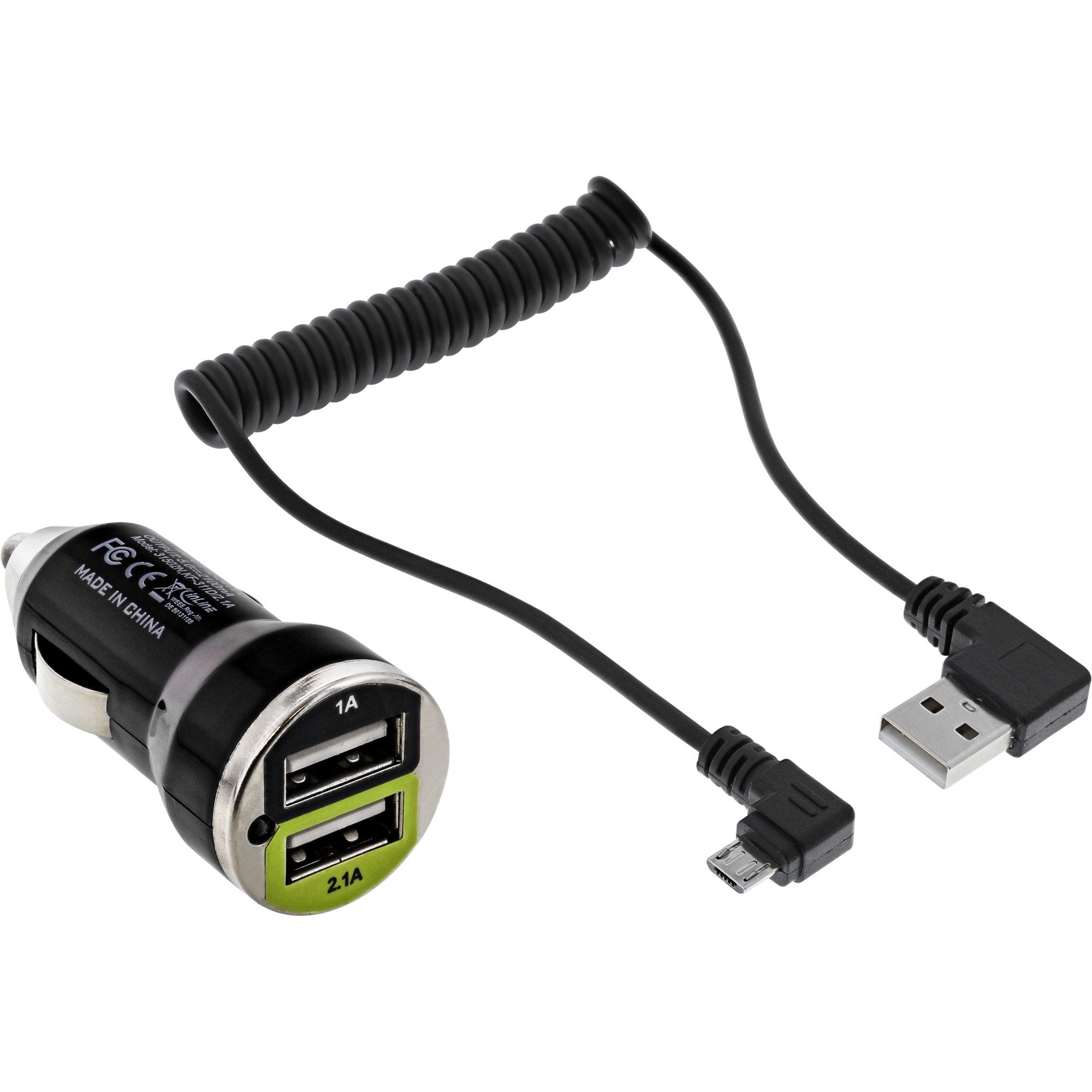 Cargador Inline Usb Dual+ Kfz Con Cable En Espiral De 1 M