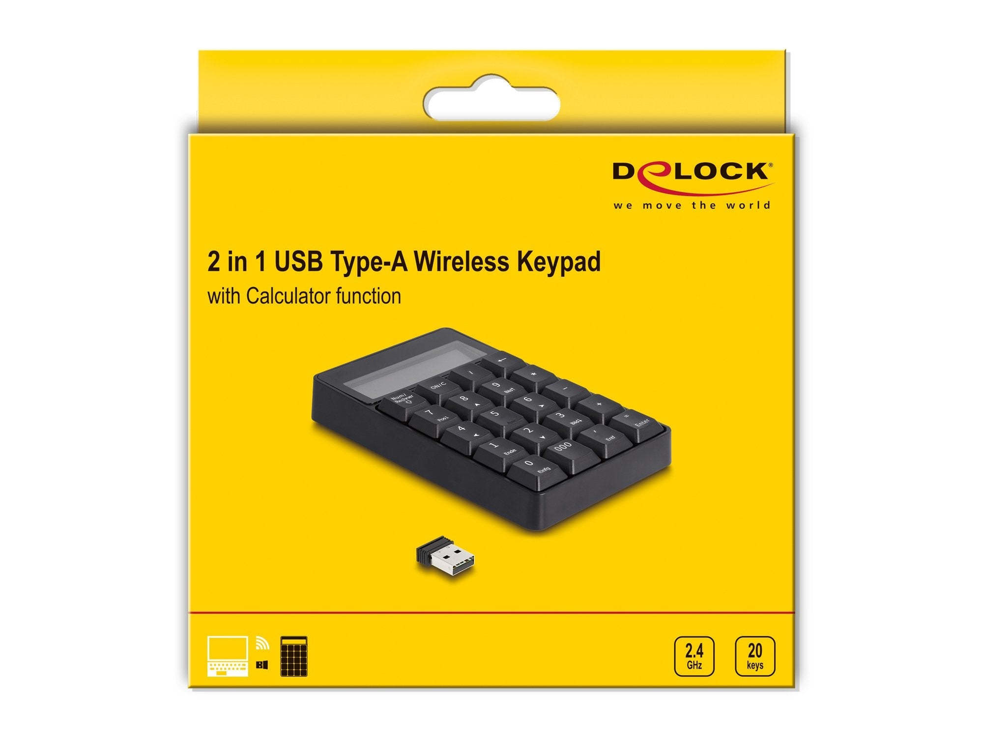 Delock 12113 Teclado 2 En 1 Usb Tipo-A Con Función De Calculadora 2,4 Ghz Inalámbrico Negro