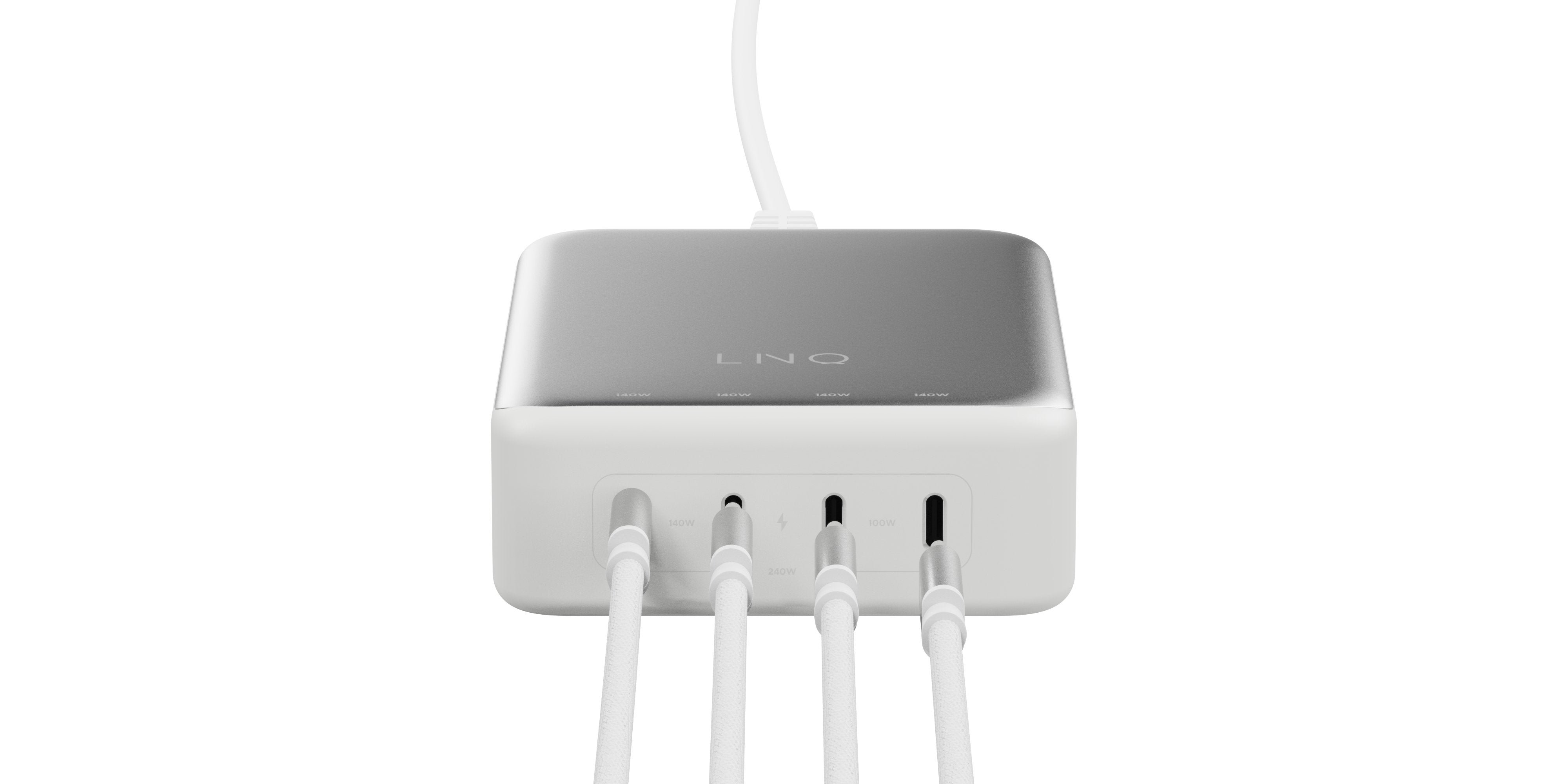 Cargador Escritorio 4xusb-C 240w Gan2 Plata Linq Hasta 240w/ 4xusb-C Pd/ 140w Máximo Por Puerto