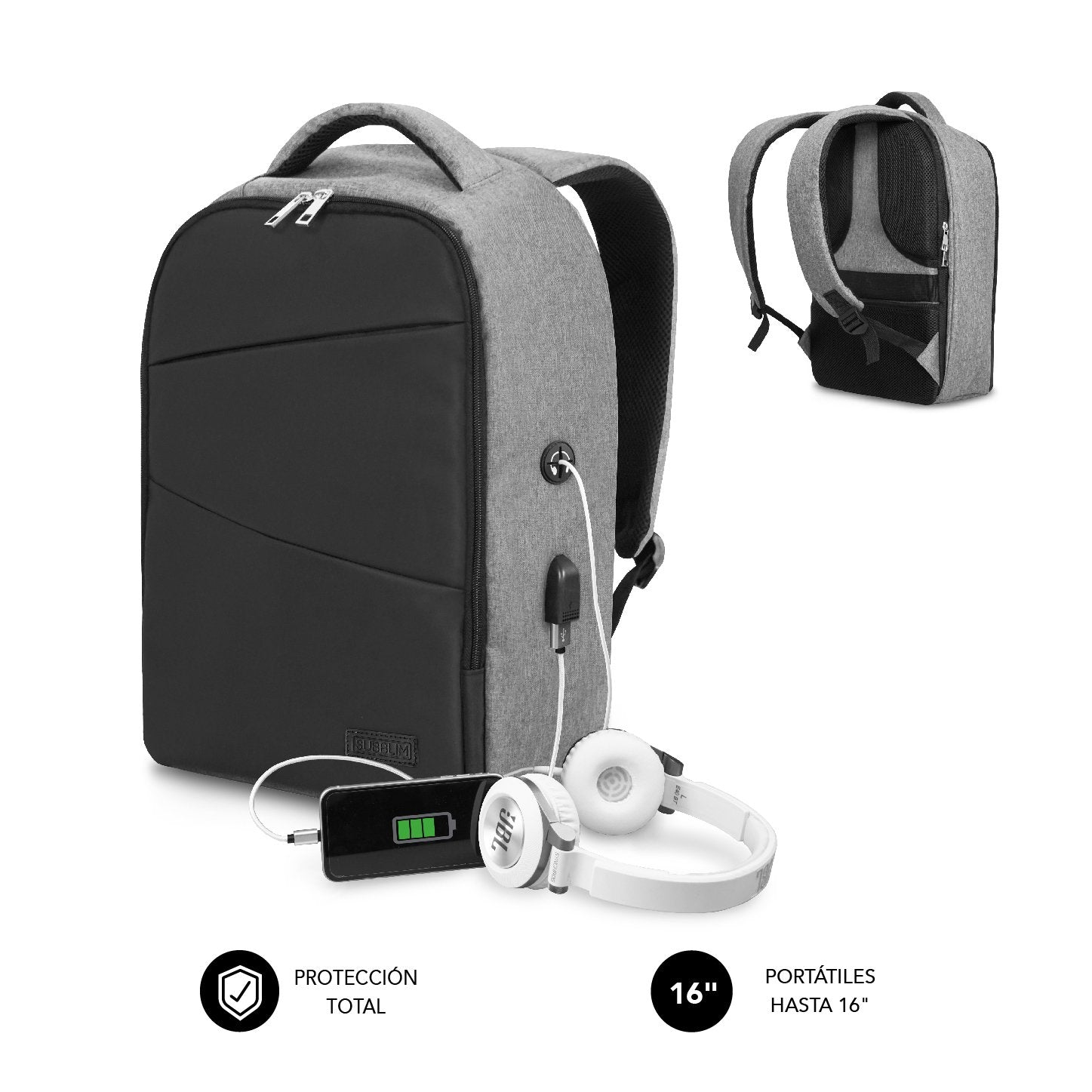 EAN 8436586742133 - SUBBLIM MOCHILA SECURE V2 AP ANTIROBO 16'' GRIS 40,6 cm (16") Negro, Gris imagen 1