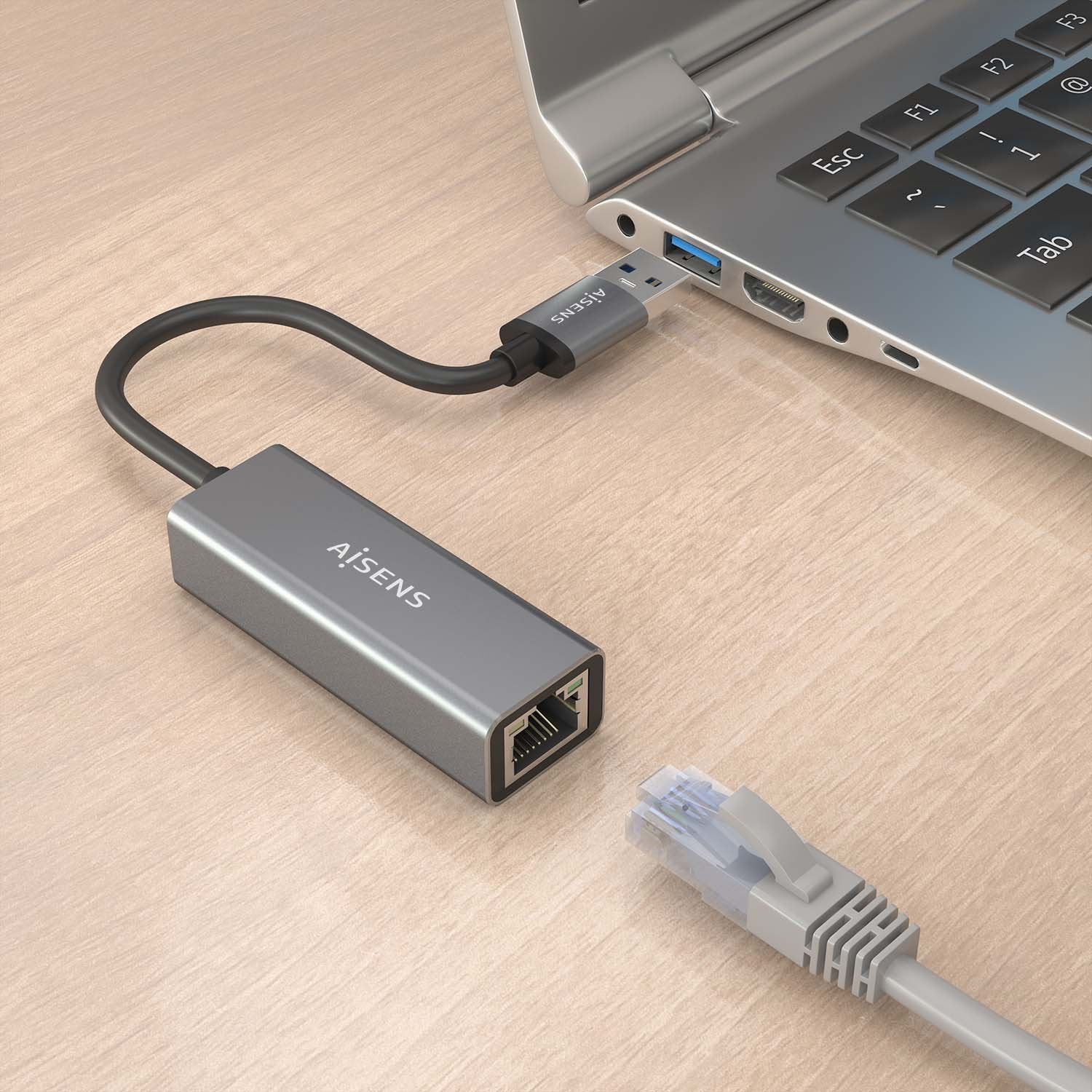 Aisens Conversor Usb 3.0 A Ethernet Gigabit 10/100/1000 Mbps, Gris, 15cm