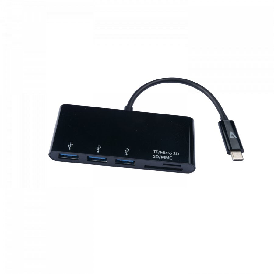 V7 Adattatore Usb Nero Da Usb-C Maschio A 3 X Usb 3.0 A Femmina, Micro Sd, Sd/Mmc