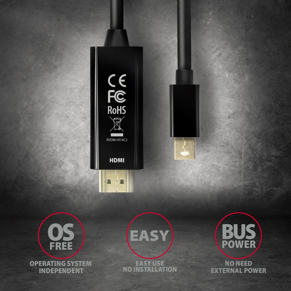 EAN 8595247906090 - Axagon RVDM-HI14C2 Mini-DisplayPort zu HDMI Adapterkabel 4K/30 Hz 180 cm lang - Kabel - Digital/Display/V imagen 5