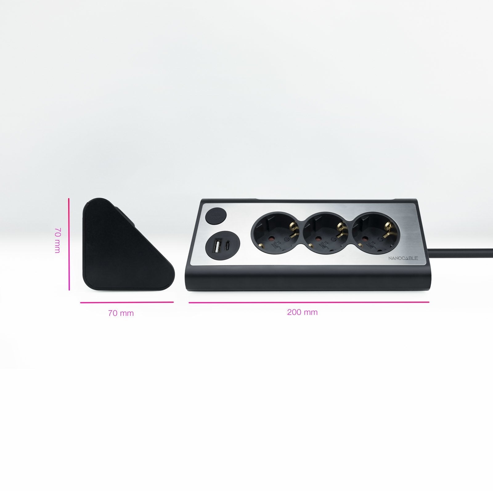 Nanocable Regleta De Sobremesa Con 3x Shuckos, 1x Usb-C Y 1x Usb-A - Iluminacion Led Con Interruptor - Cable De 1.50m