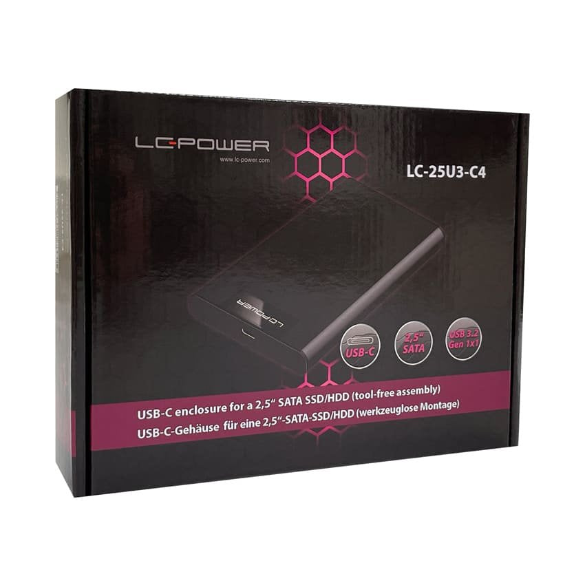 Lc-Power Lc-25u3-C4 Caja Para Disco Duro Externo Carcasa De Disco Duro/Ssd Negro 2.5" Usb Con Suministro De Corriente