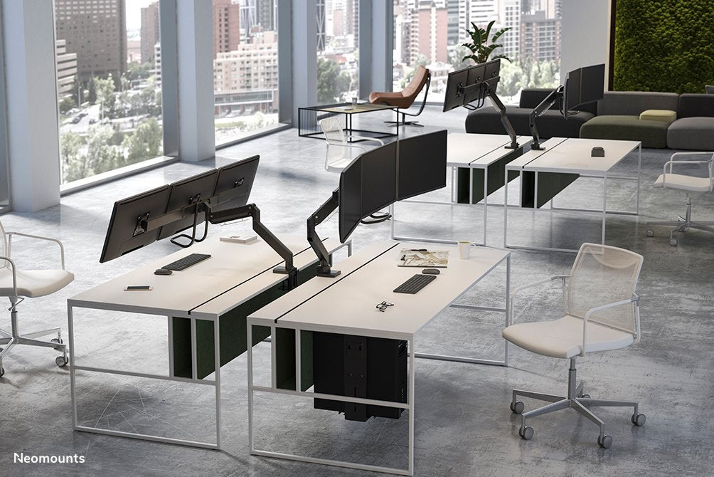 Newstar Monitor Triple-Deskmount With Crossbar 17-24inch Full Motion Gasspring Tilt Rotate Swivel Grommet/Clamp Black