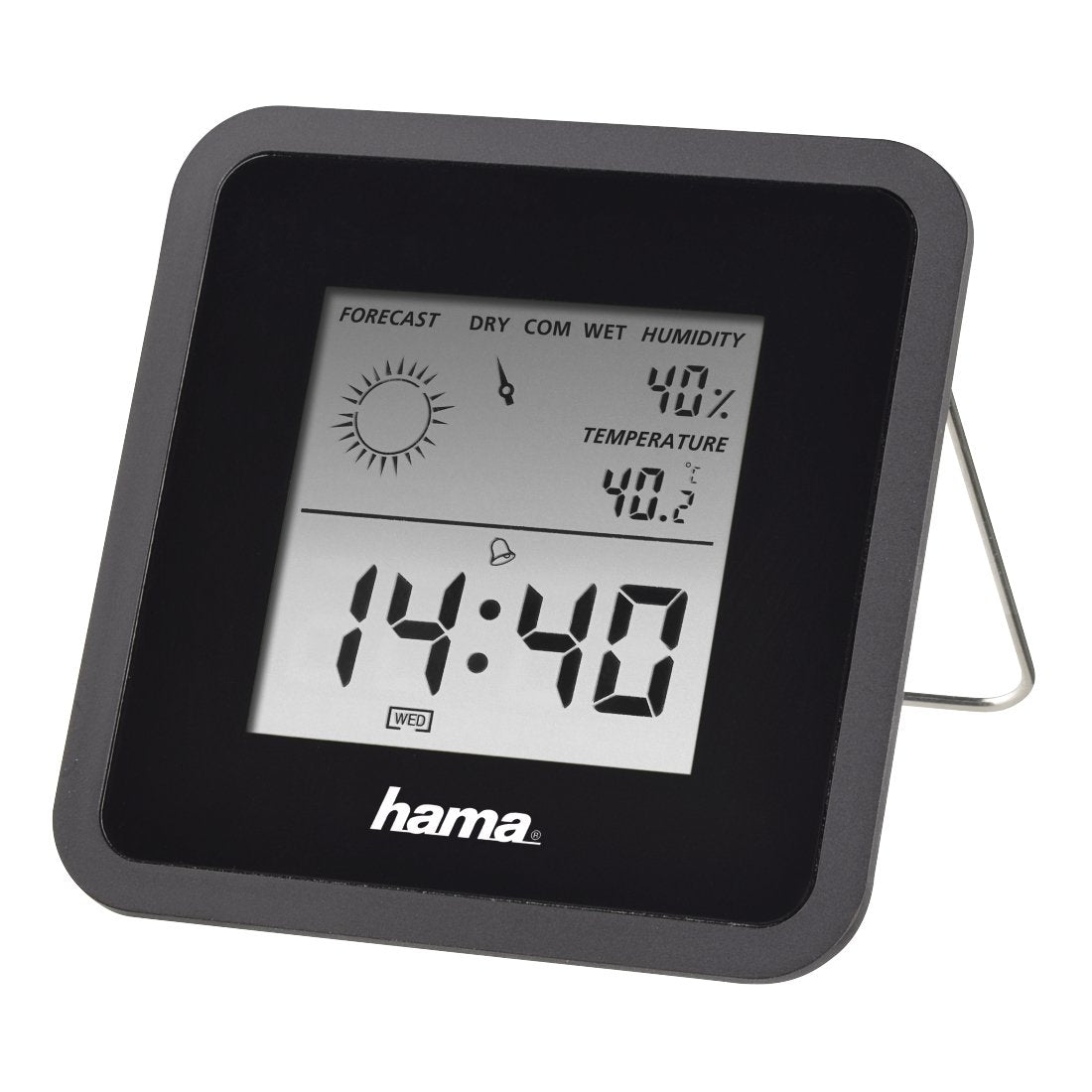 Hama Termómetro E Higrómetro Digital, Con Reloj Y Previsión Meteorológica (Control De Temperatura Digital Con Termómetro E Higrómetro Medidor De Temperatura Para Interior) Color Negro.