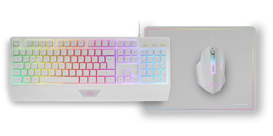 Mars Gaming Mcp124 Combo Gaming 3en1 - Teclado H-Mech Rgb - Raton Optico Huano - Alfombrilla Nanotextil Rainbow -