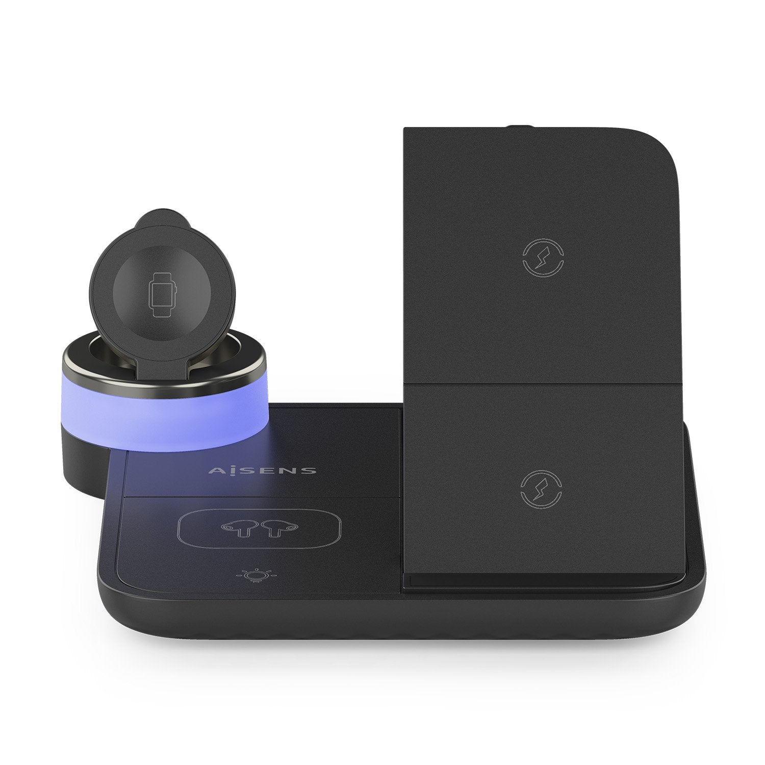 Aisens Cargador Inalambrico Usb-C 4 En 1 De 15w Para Movil, Apple Watch, Auriculares Con Estuche De Carga, Negro