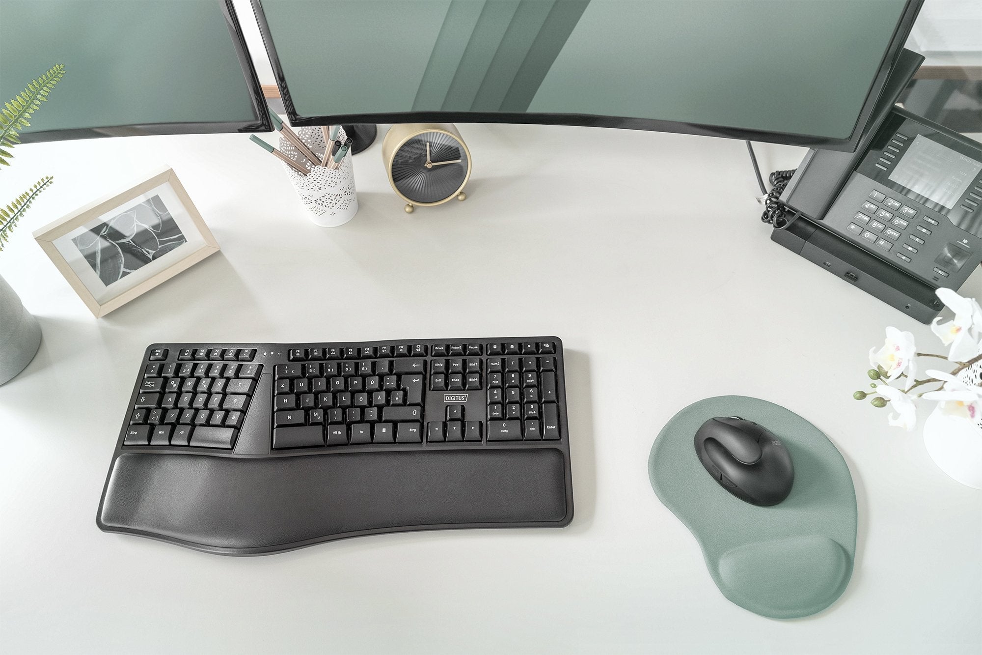 Digitus Teclado Aleman Ergonómico, Sin Cable, 2,4 Ghz