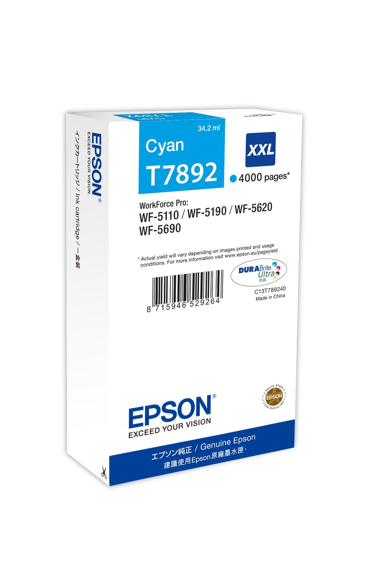 Cartucho Original Epson T7892xxl Cyan - C13t789240 Ml-34.2pag-4000