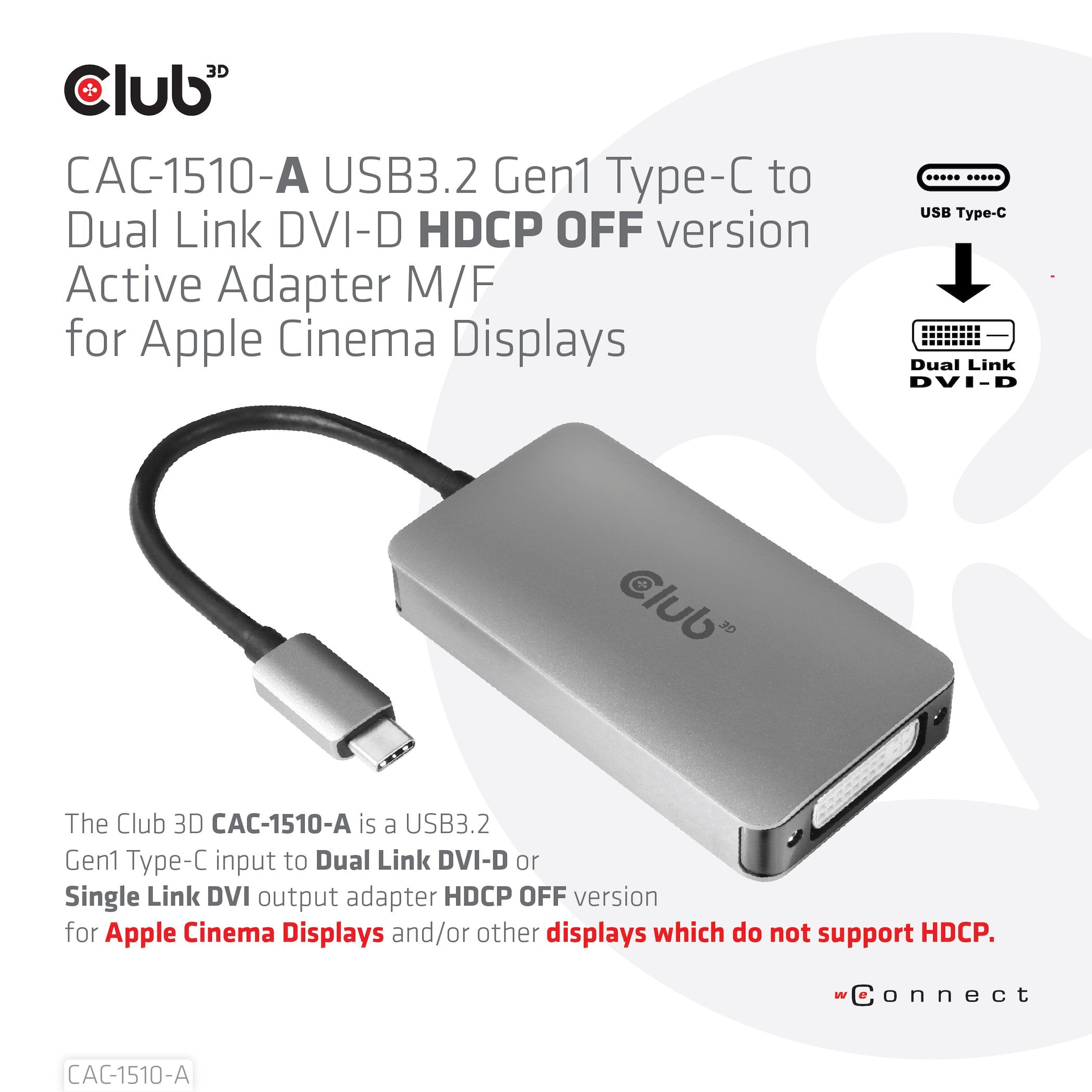 EAN 8719214471651 - CLUB3D CAC-1510-A adaptador de cable de vídeo 0,25 m USB Tipo C DVI Gris imagen 4