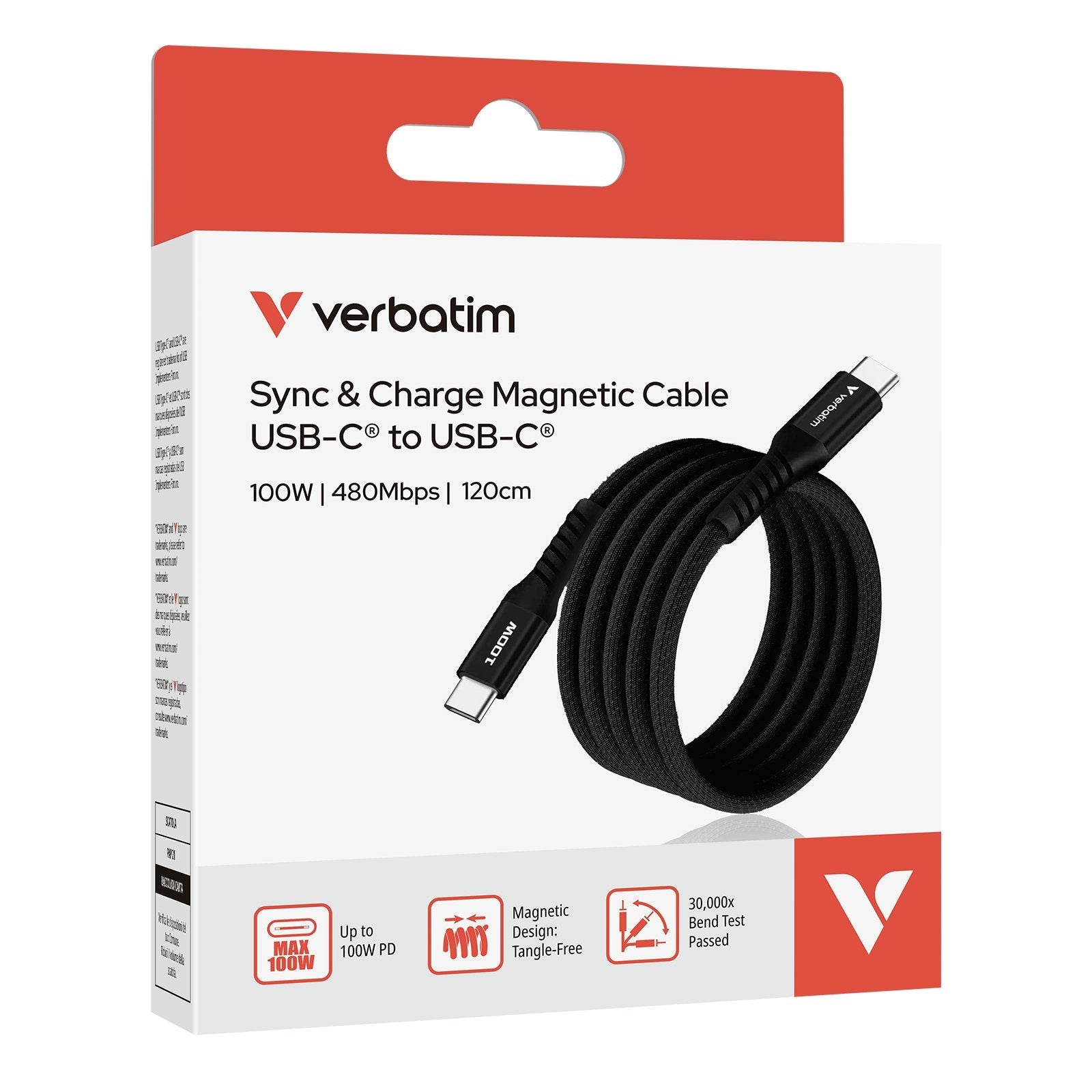 Verbatim Sync&Charge 100w 120cm Usb-C/Usb-C Magnetic Schw. 31863