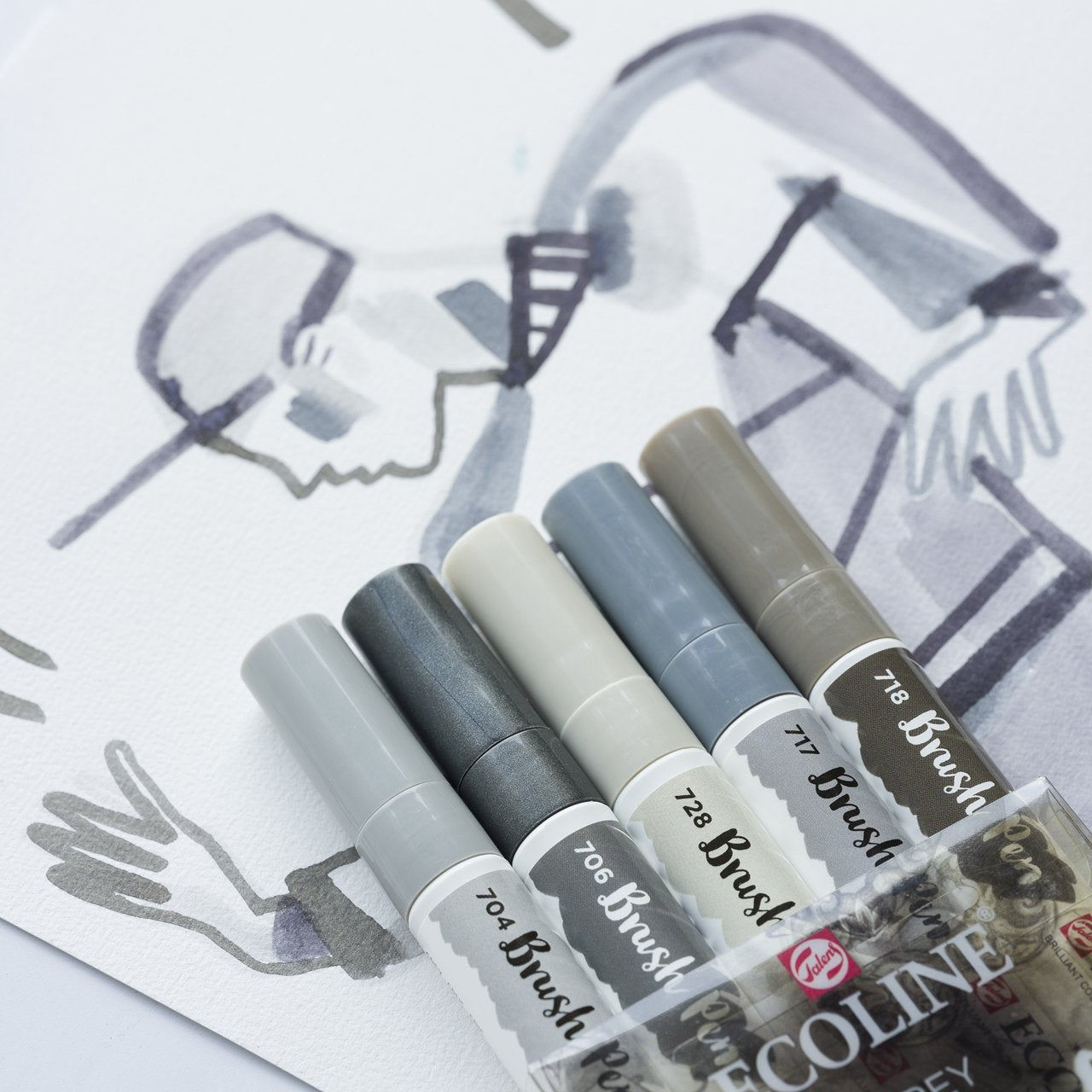 Talens Ecoline Rotuladores Brush Pen Punta Pincel Estuche De 5 Gris