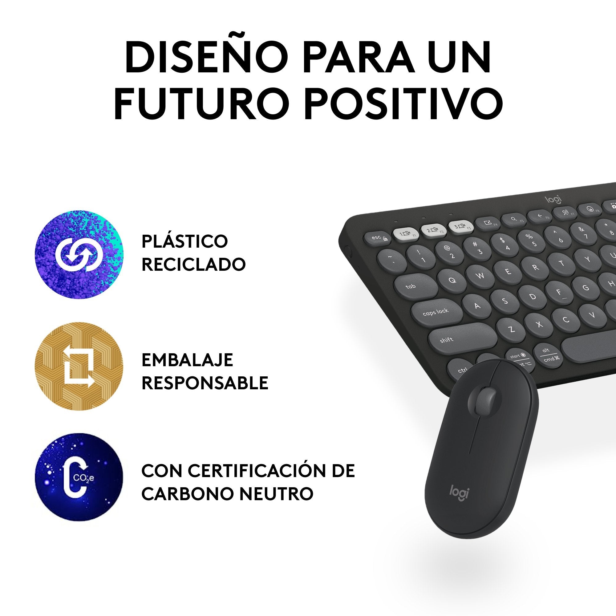 Teclado Español Logitech Pebble 2 Combo Ratón Incluido Universal Rf Wireless + Bluetooth Qwerty Grafito