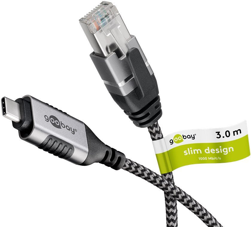 Cable Adaptador Ethernet Goobay Usb-C 3.2 Gen2 > Rj-45, Delgado Negro Gris, 3 Metros 74404