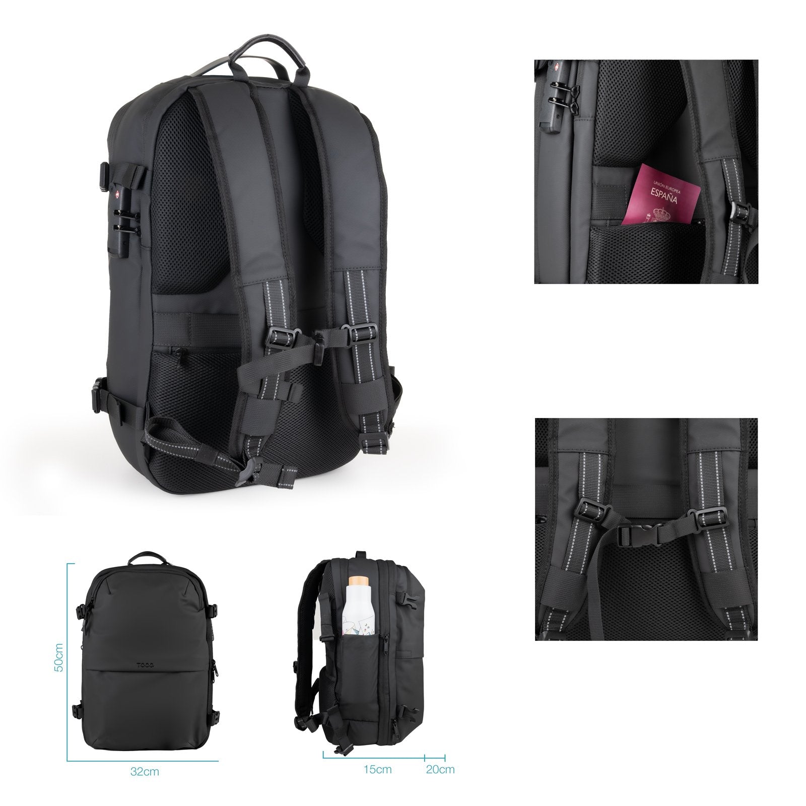 Mochila De Viaje Al Vacío + Bomba Aire, Negro