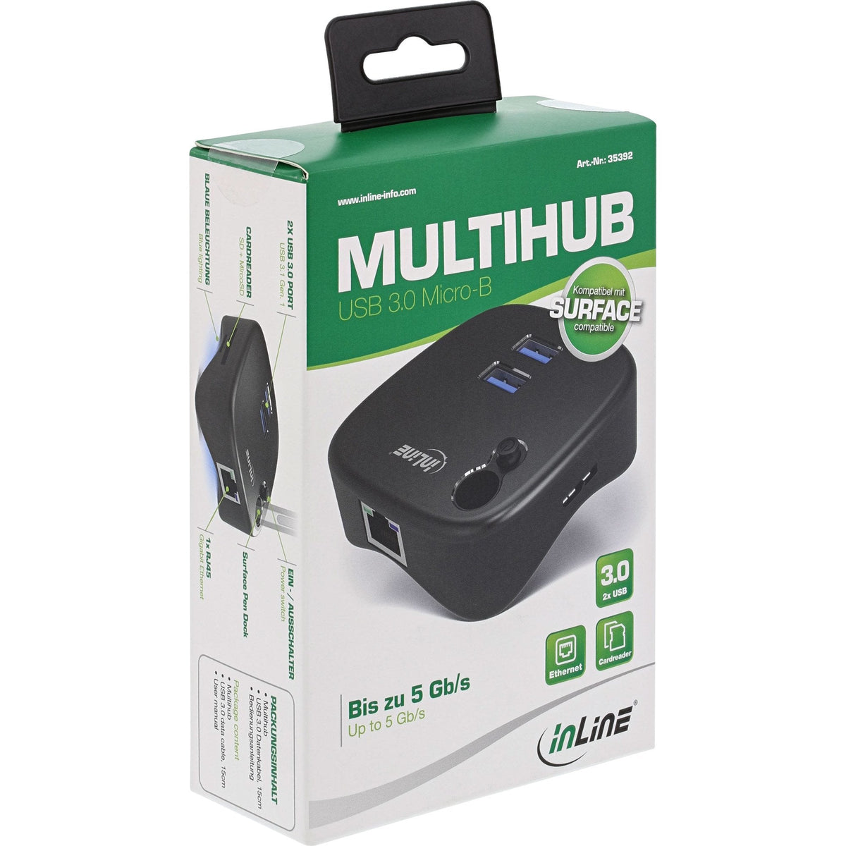 Adaptador Inline Usb 3.0 Multifunción Para Surface, Negro