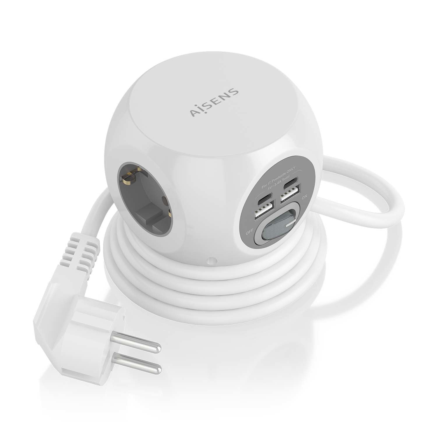 EAN 8436574709445 - AISENS ASPS-2A2C04-W base múltiple 1,4 m 3 salidas AC Interior imagen 1